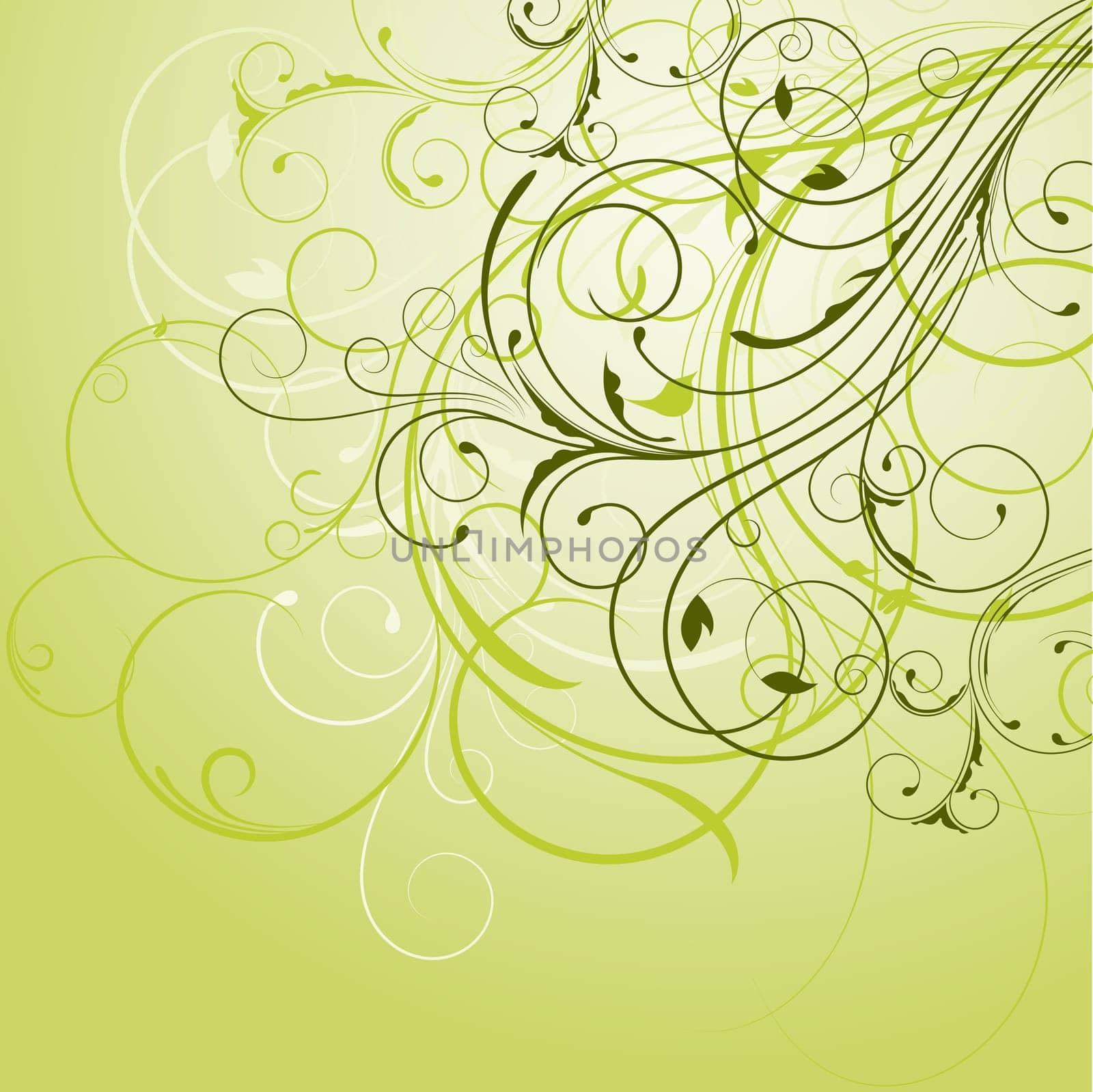 Decorative floral background in shades of green