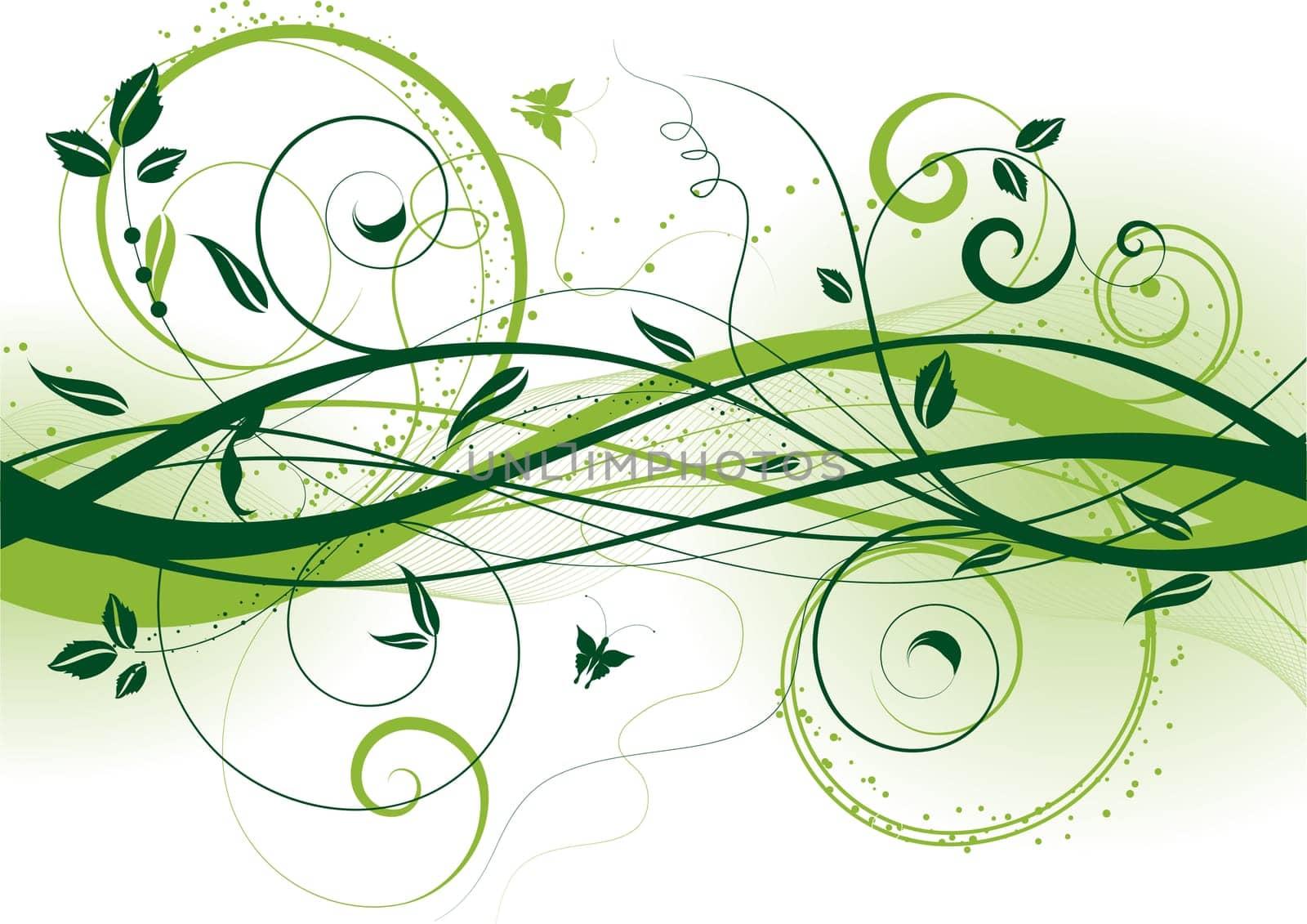 Decorative abstract background with floral elements and butterflies