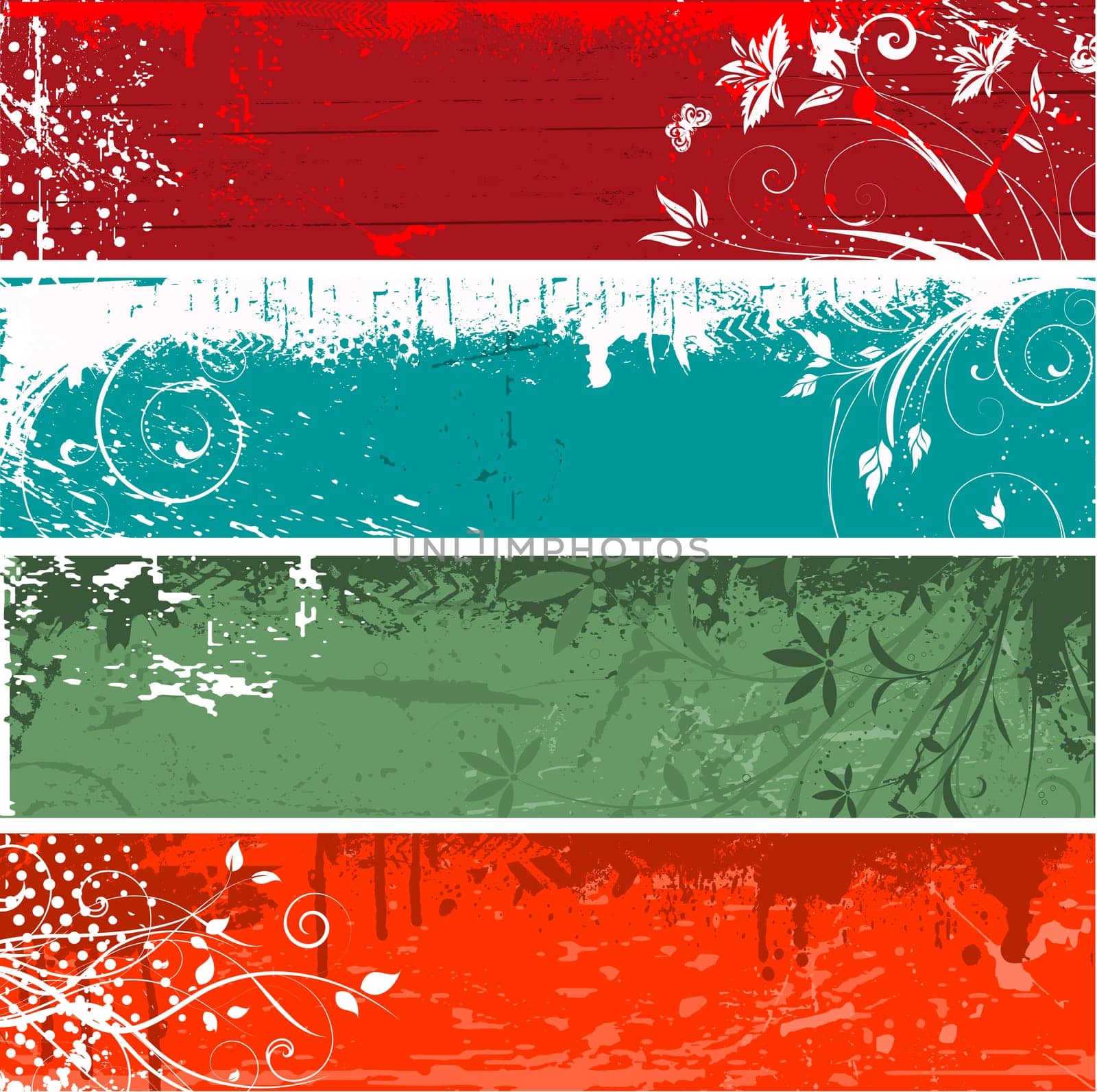 Floral grunge backgrounds in four different colours