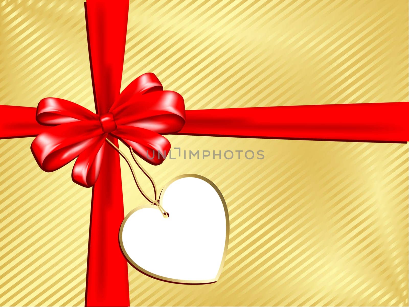 Gold gift background with ribbon and label