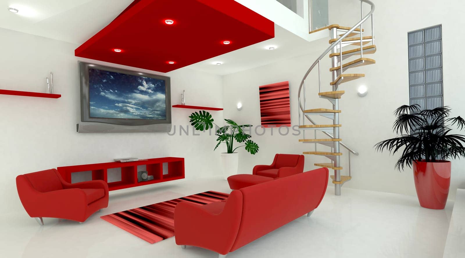 3D render of a Contemporary interior living space