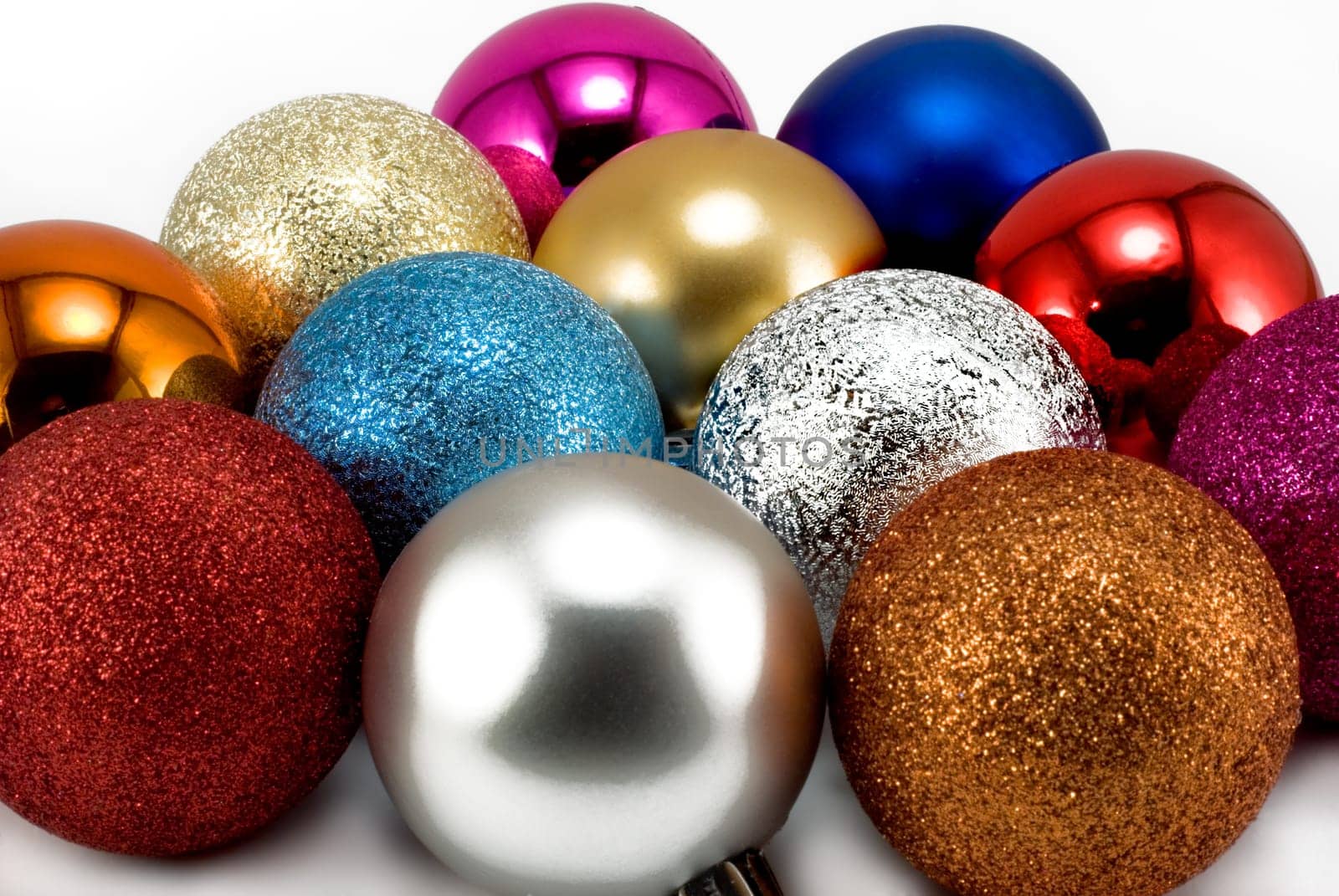 Christmas-tree balls are photographed close up