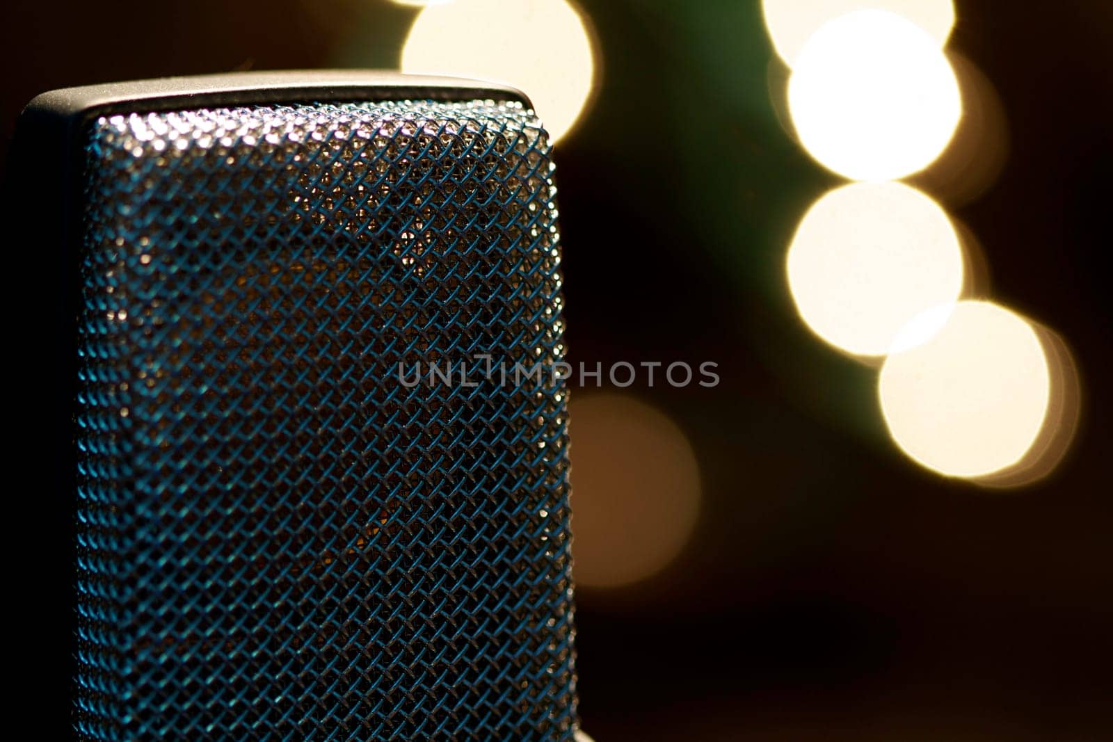 On stage microphone of a popular artist with spot lights