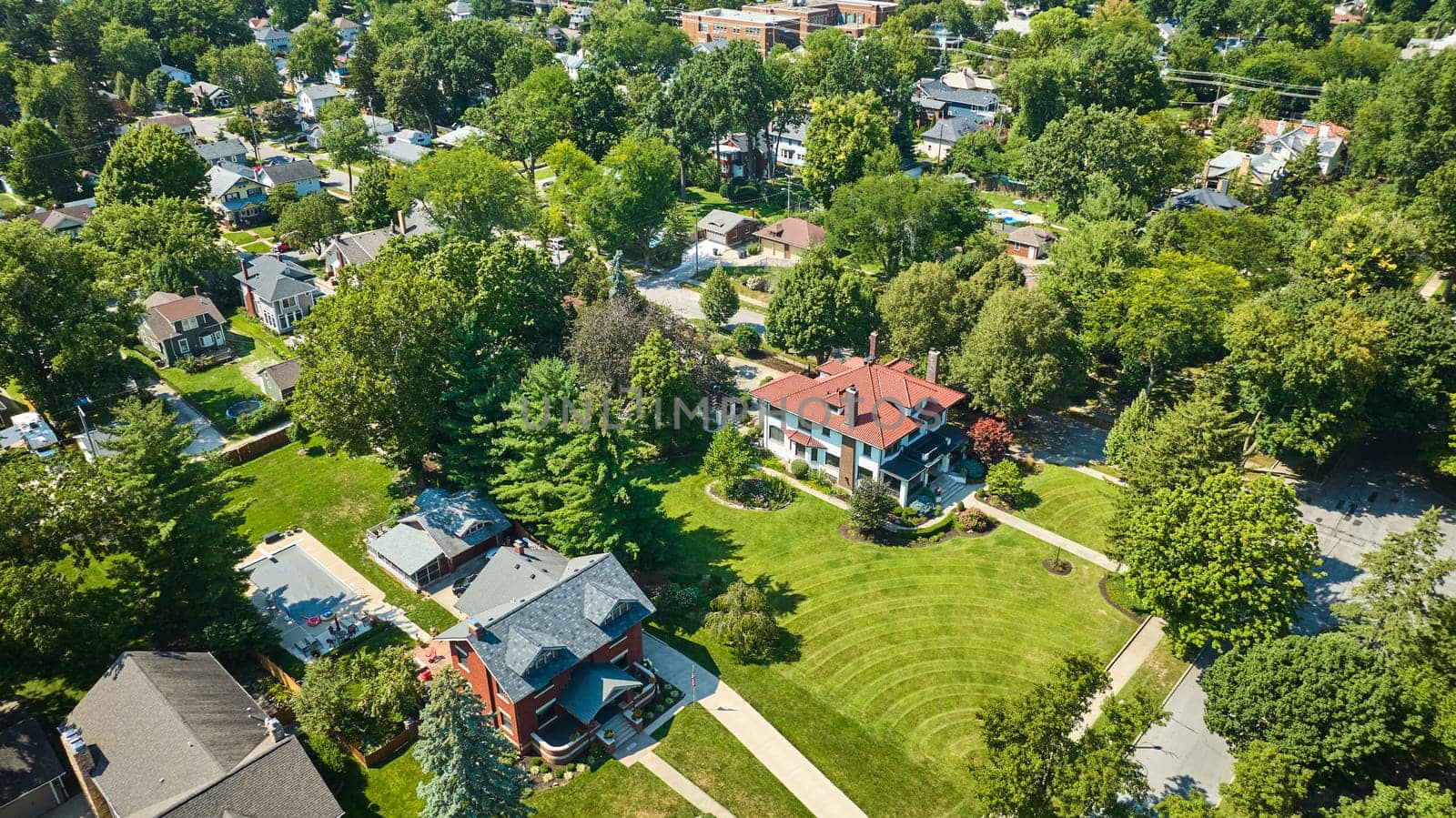 Image of Aerial houses and homes in old neighborhood located near Lakeside Park