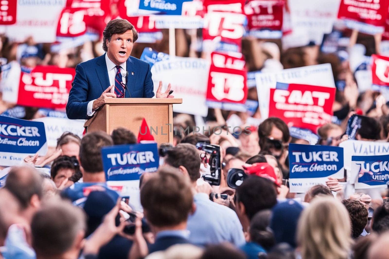 portrait of jounalist tv host Tucker Carlson regarding next elections illustration generative ai art