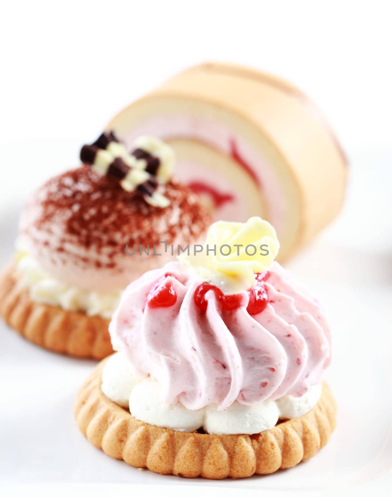 Sweet whipped cream cake with strawberry or chocolate