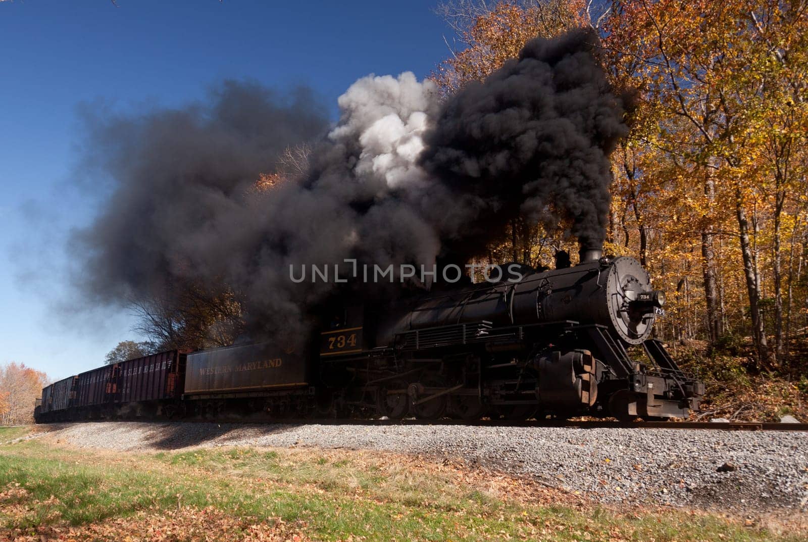 CUMBERLAND, MD - OCTOBER 17: Western Maryland Railroad steam train on October 17, 2011. This scenic railroad offers excursions pulled by a 1916 Baldwin locomotive