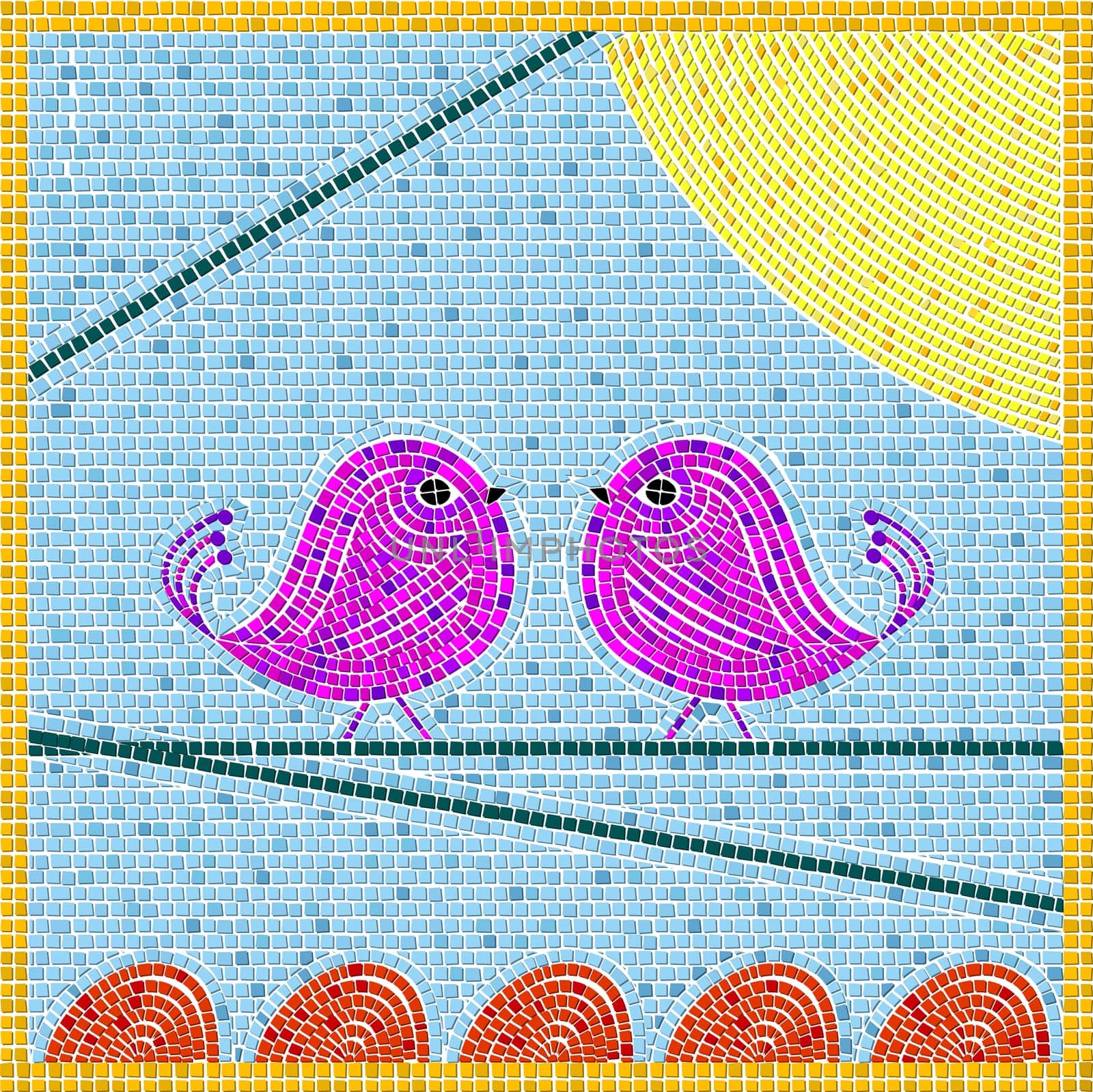 Tweet birds mosaic background, abstract art illustration