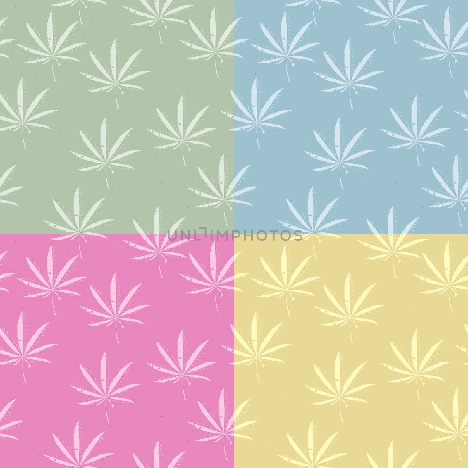 A seamless grunge cannabis, marijuana leaf background in pastel colors