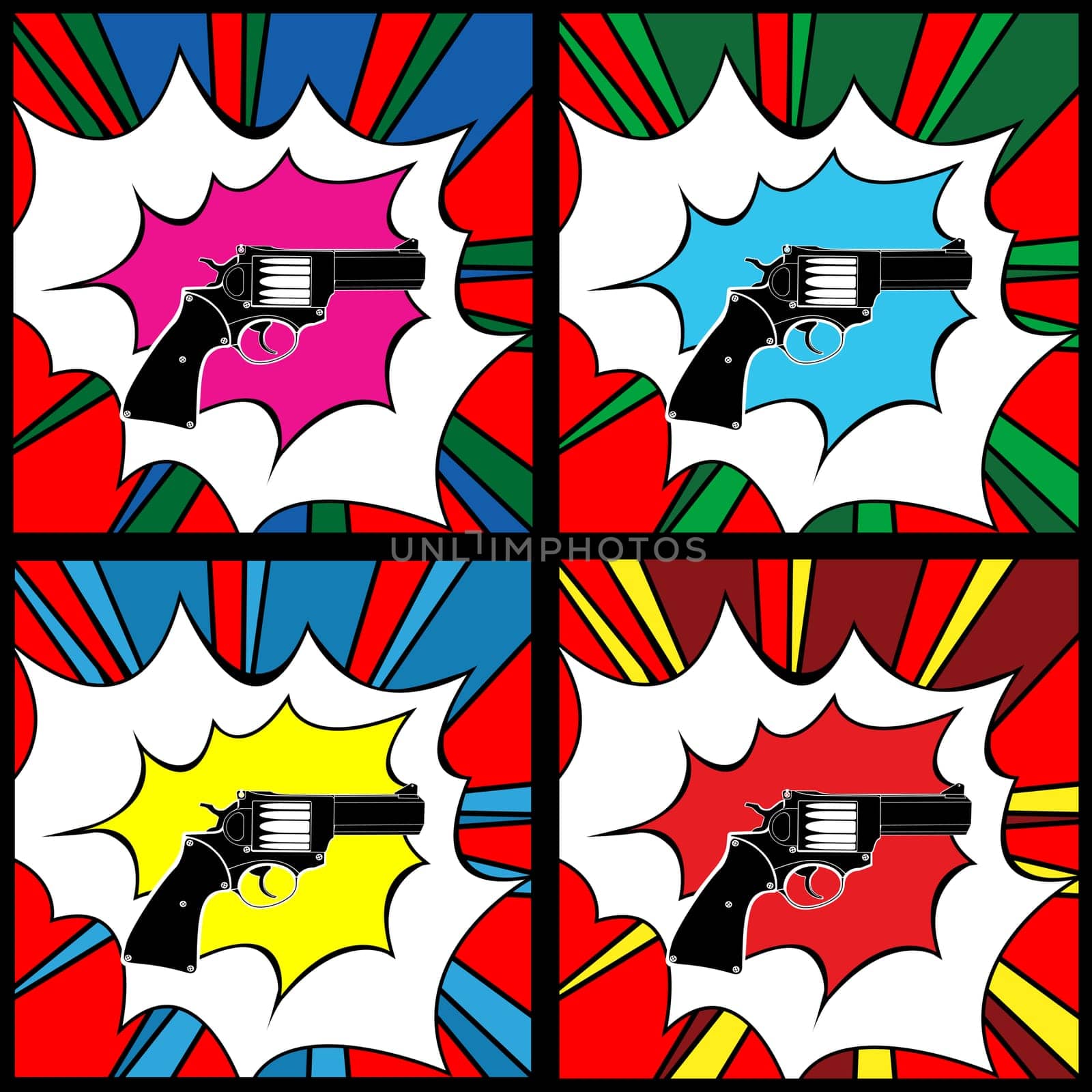 Pop art pistol, clip art illustration, icons
