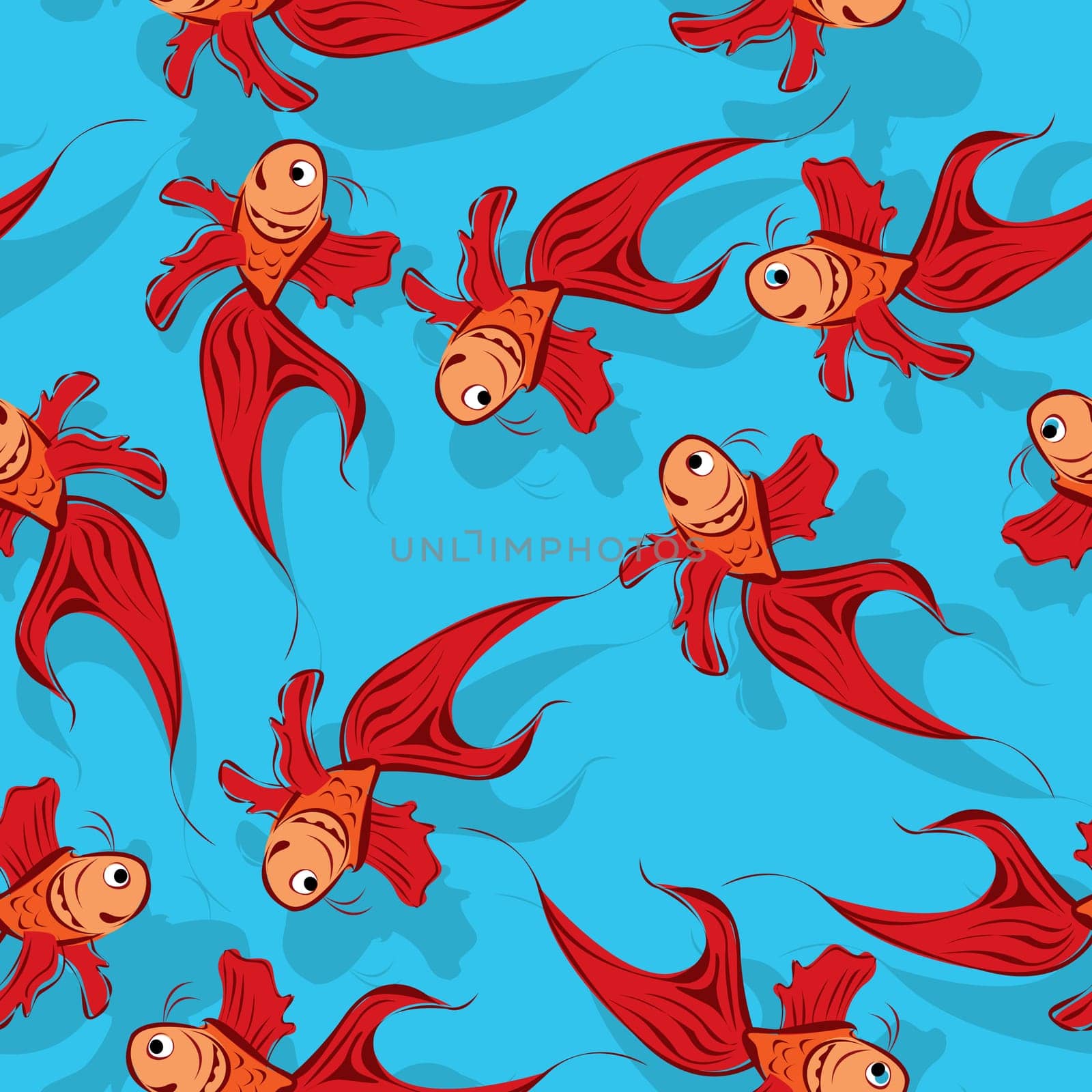 Happy red fish pattern, seamless background