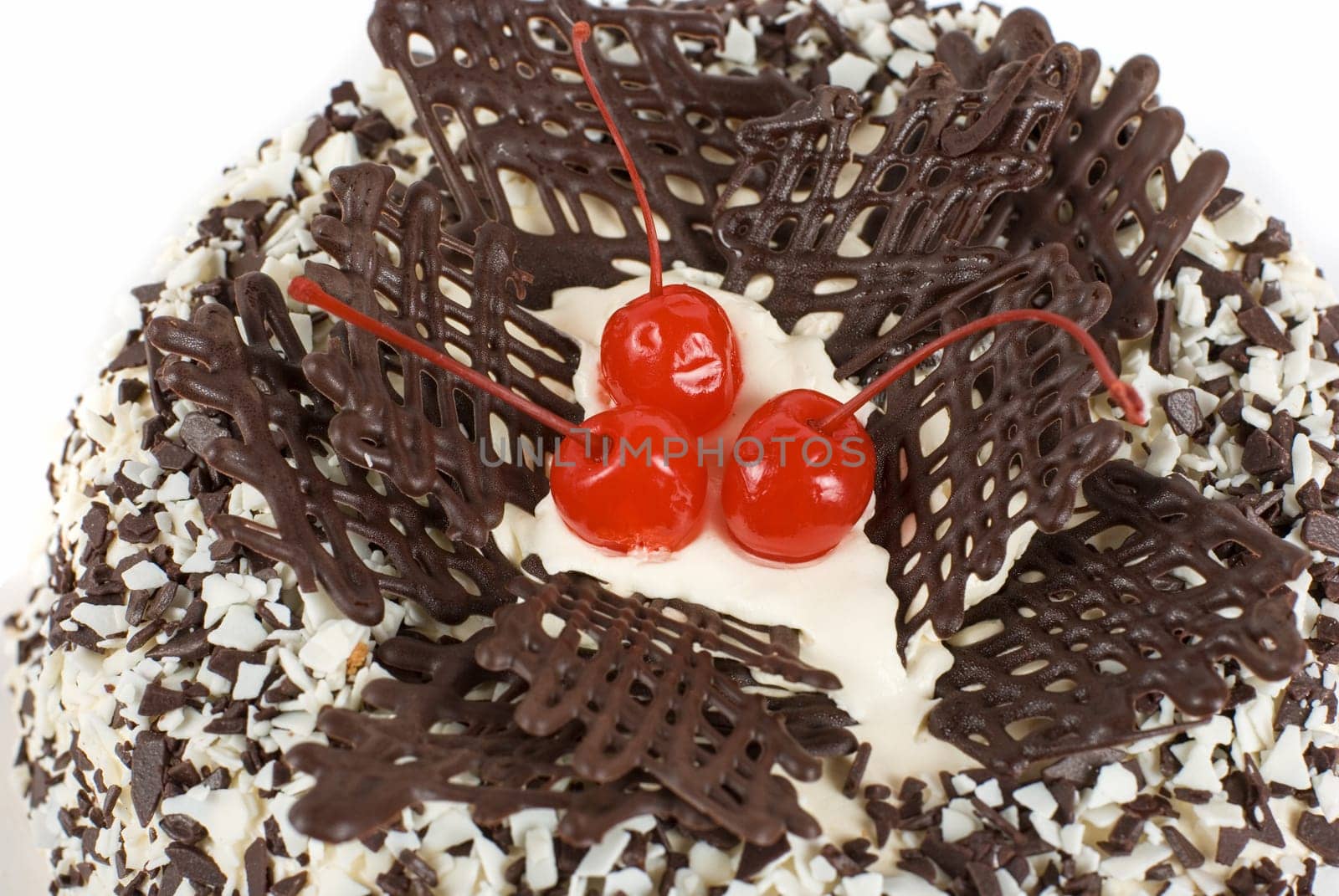 chocolate cake with berry isolated on a white