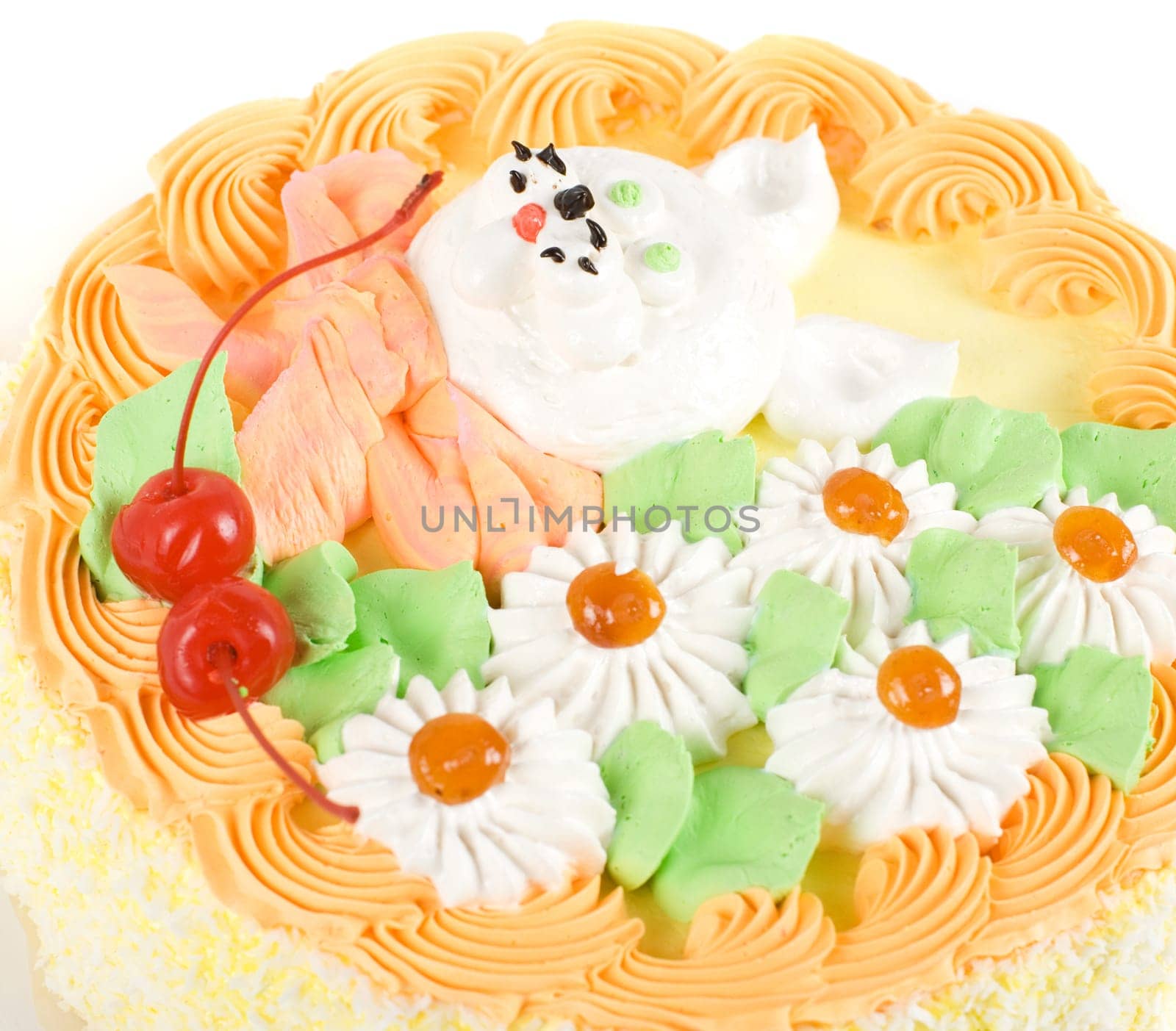 cream cake closeup with cherry