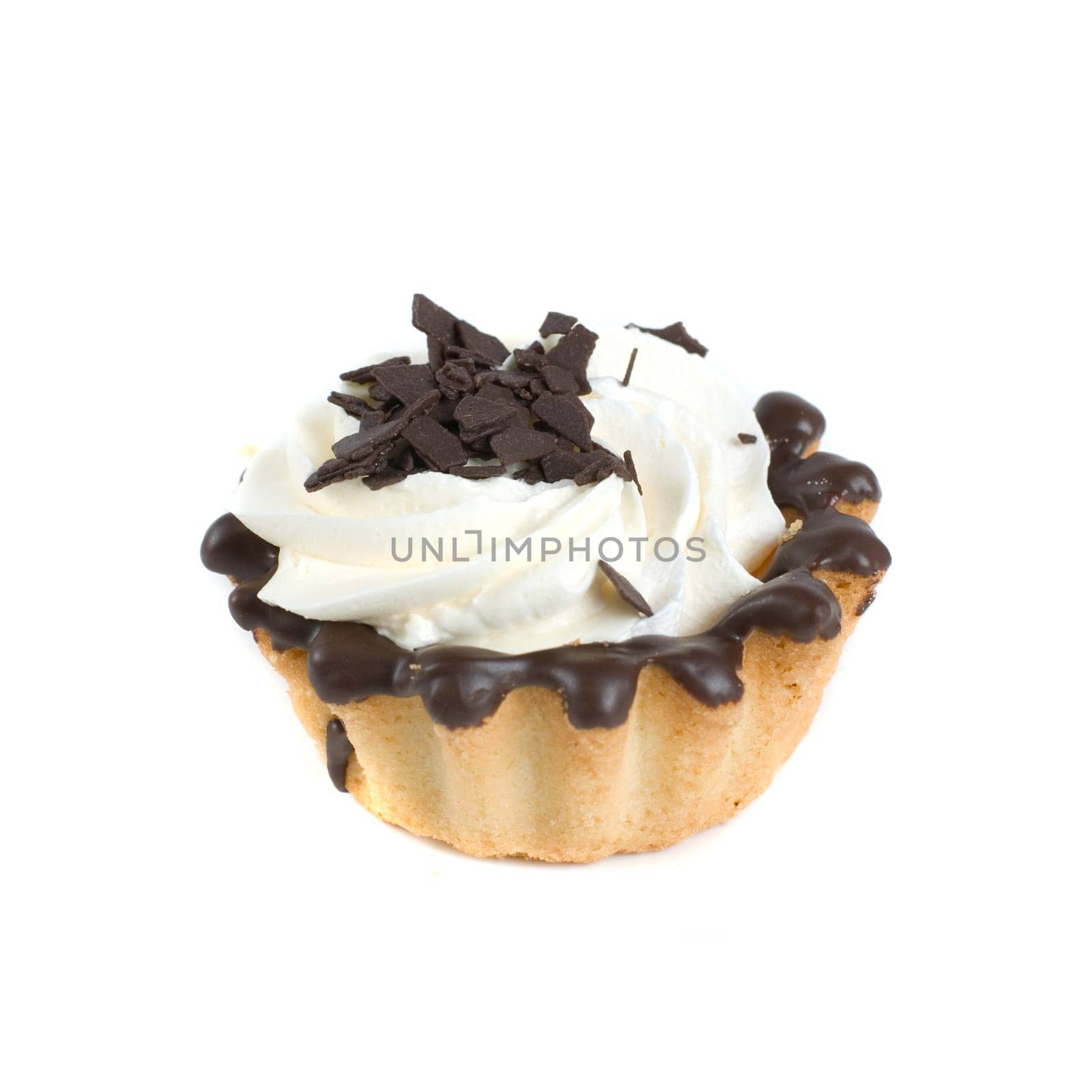 fresh chocolate cupcake isolated on white and cherry