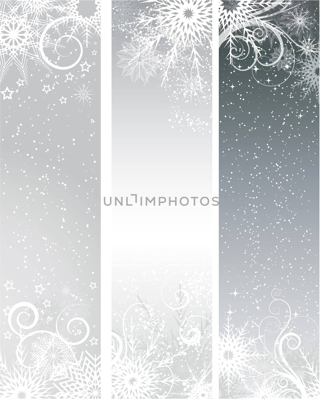 Winter themed banners with snowflakes and stars