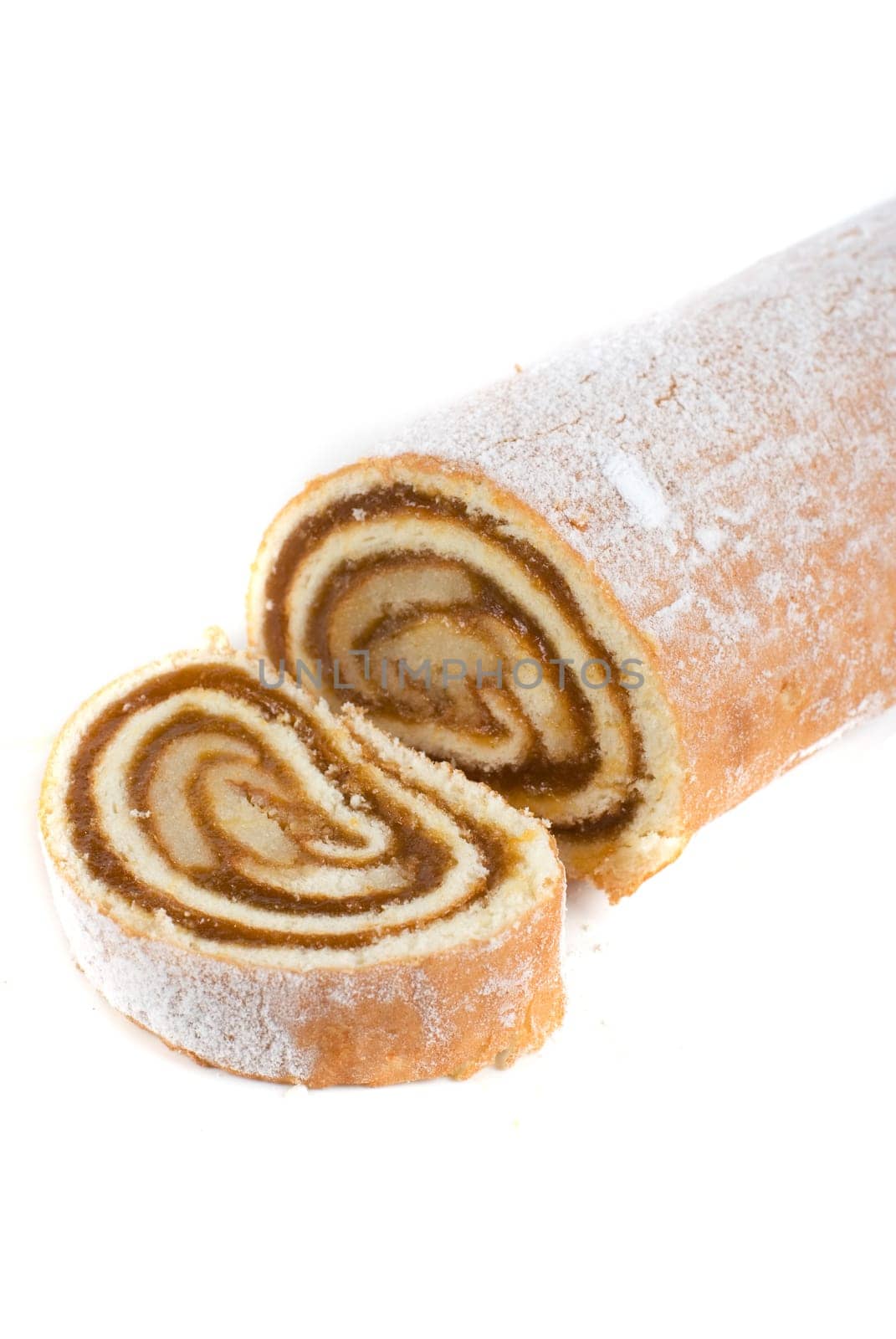 Swiss roll closeup isolated on a white background