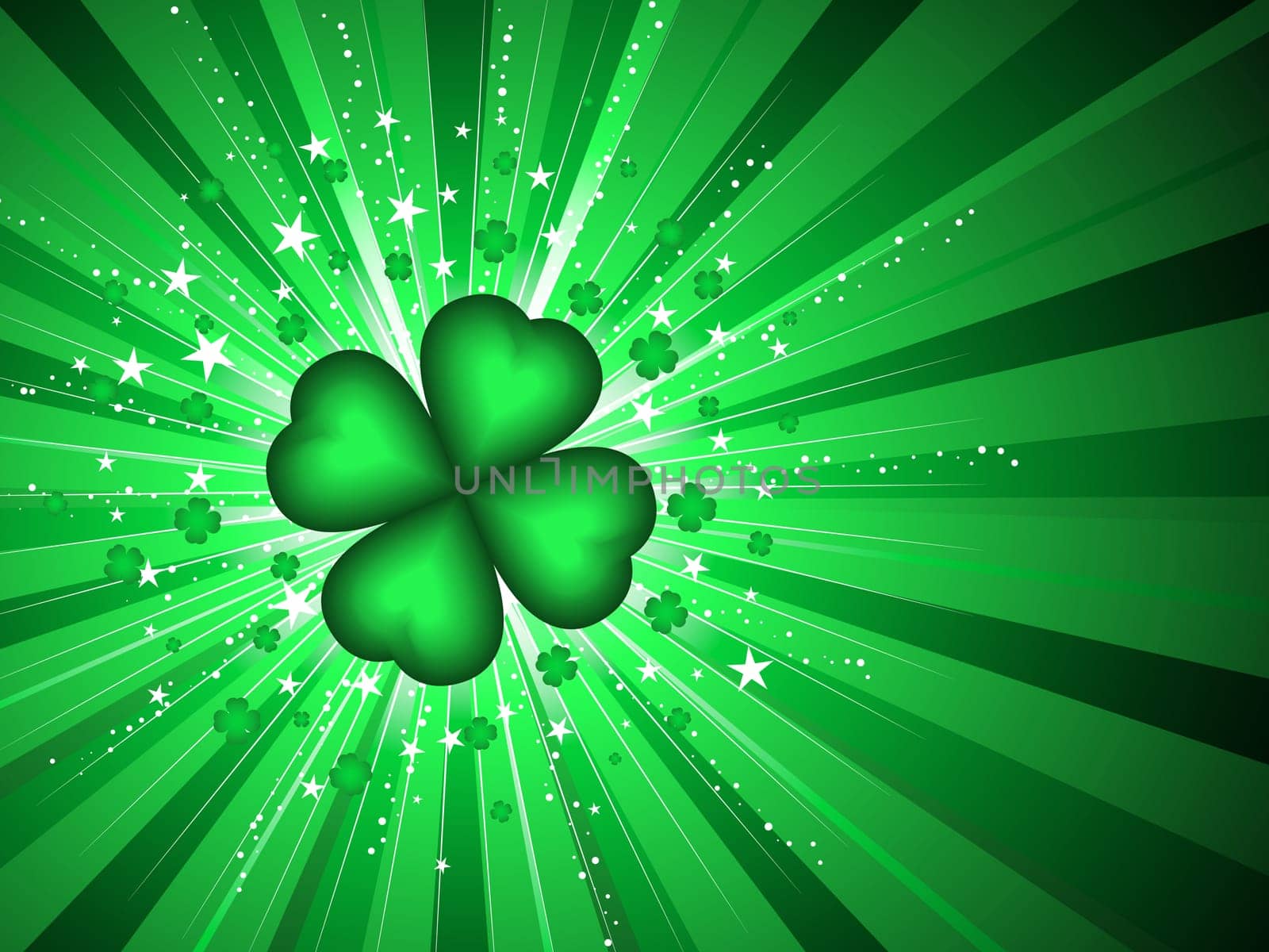 Four leaf clover on starburst background