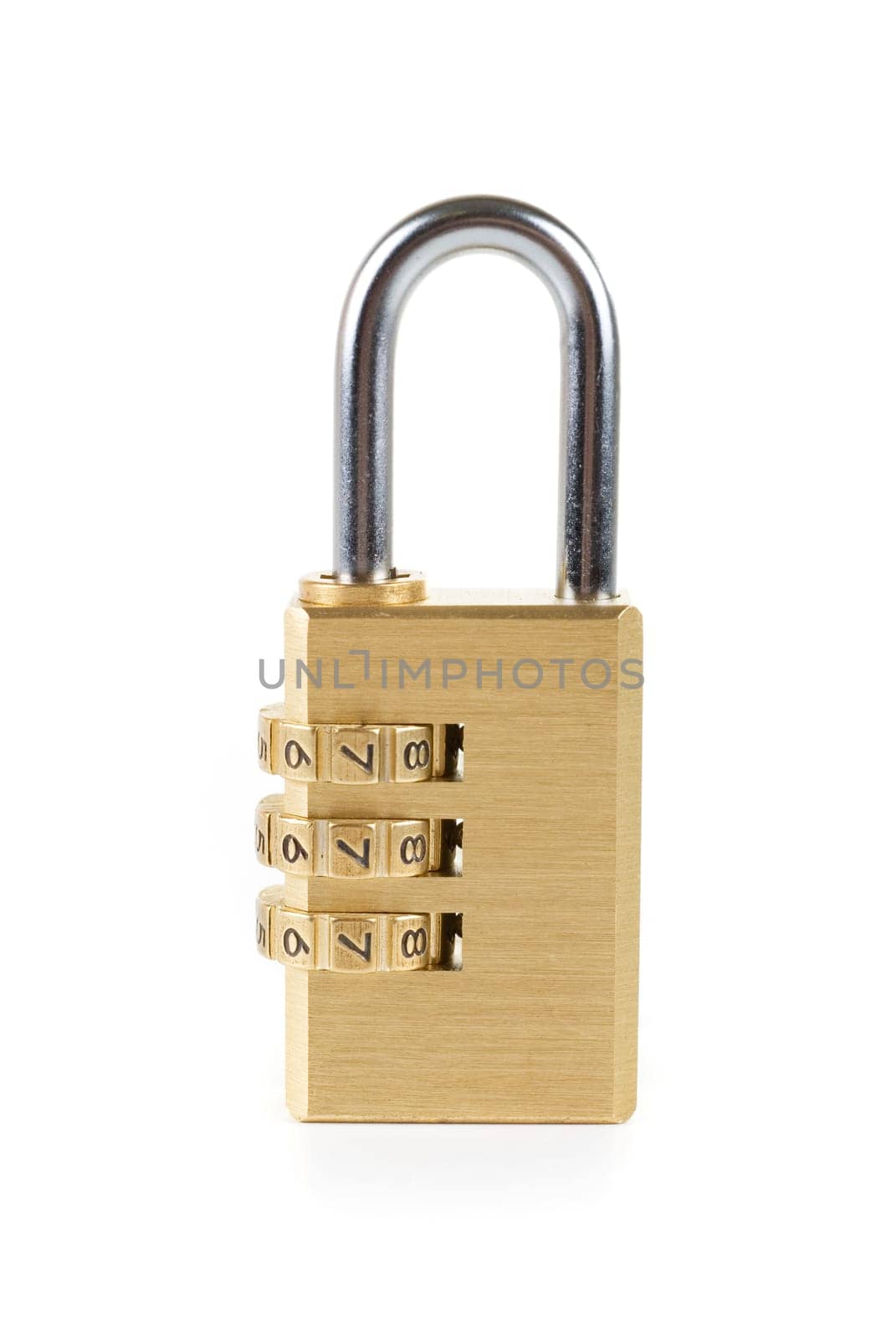 Close-up combination padlock isolated on white background