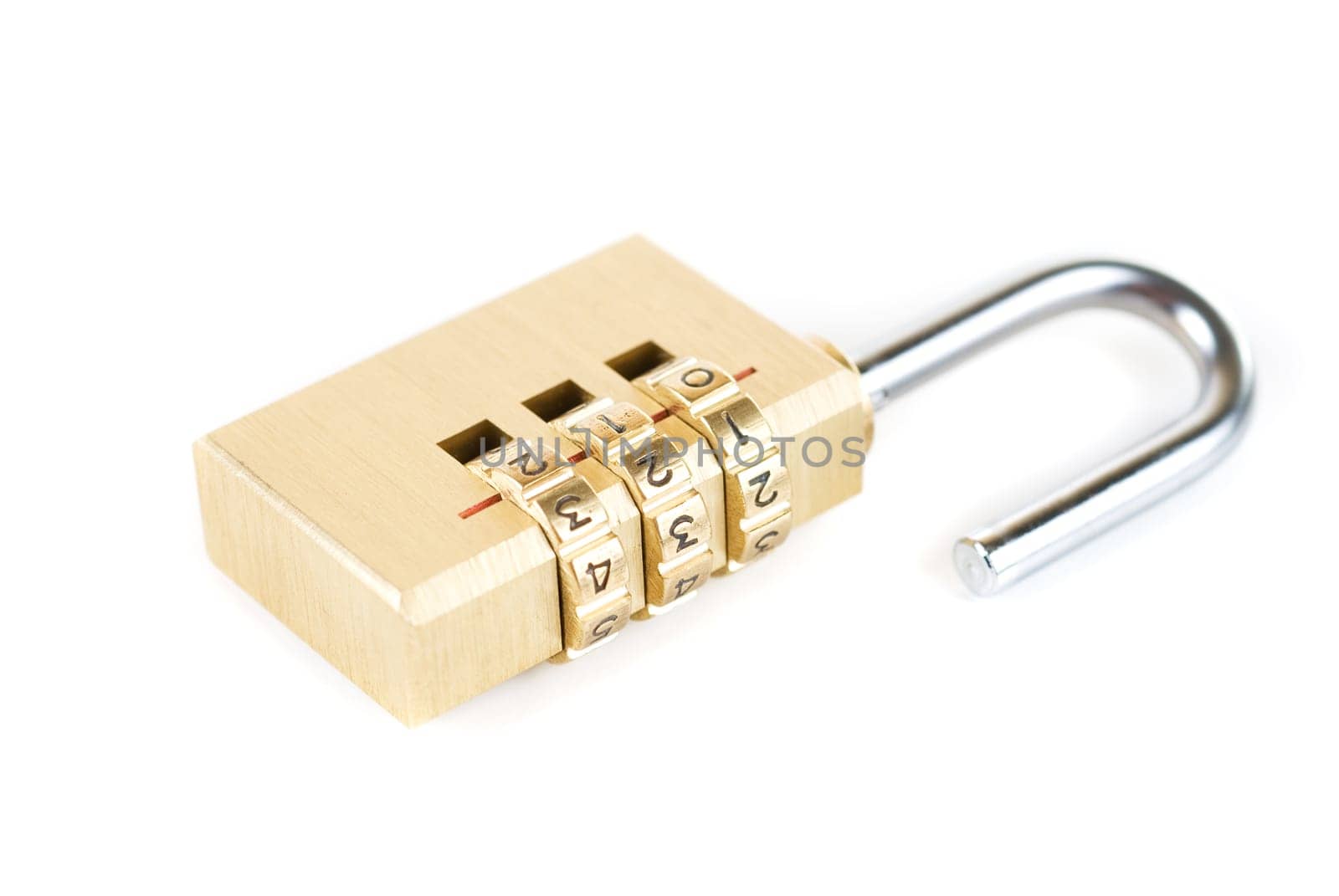 Close-up combination padlock isolated on white background