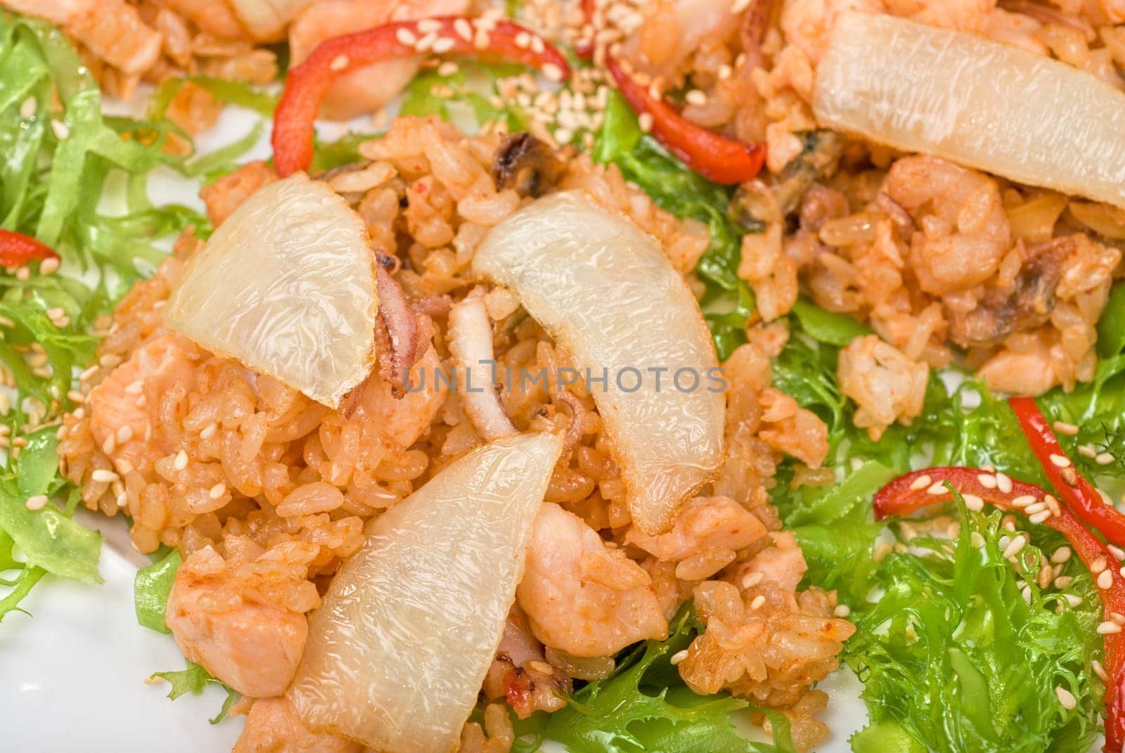 Rice with roast vegetables closeup