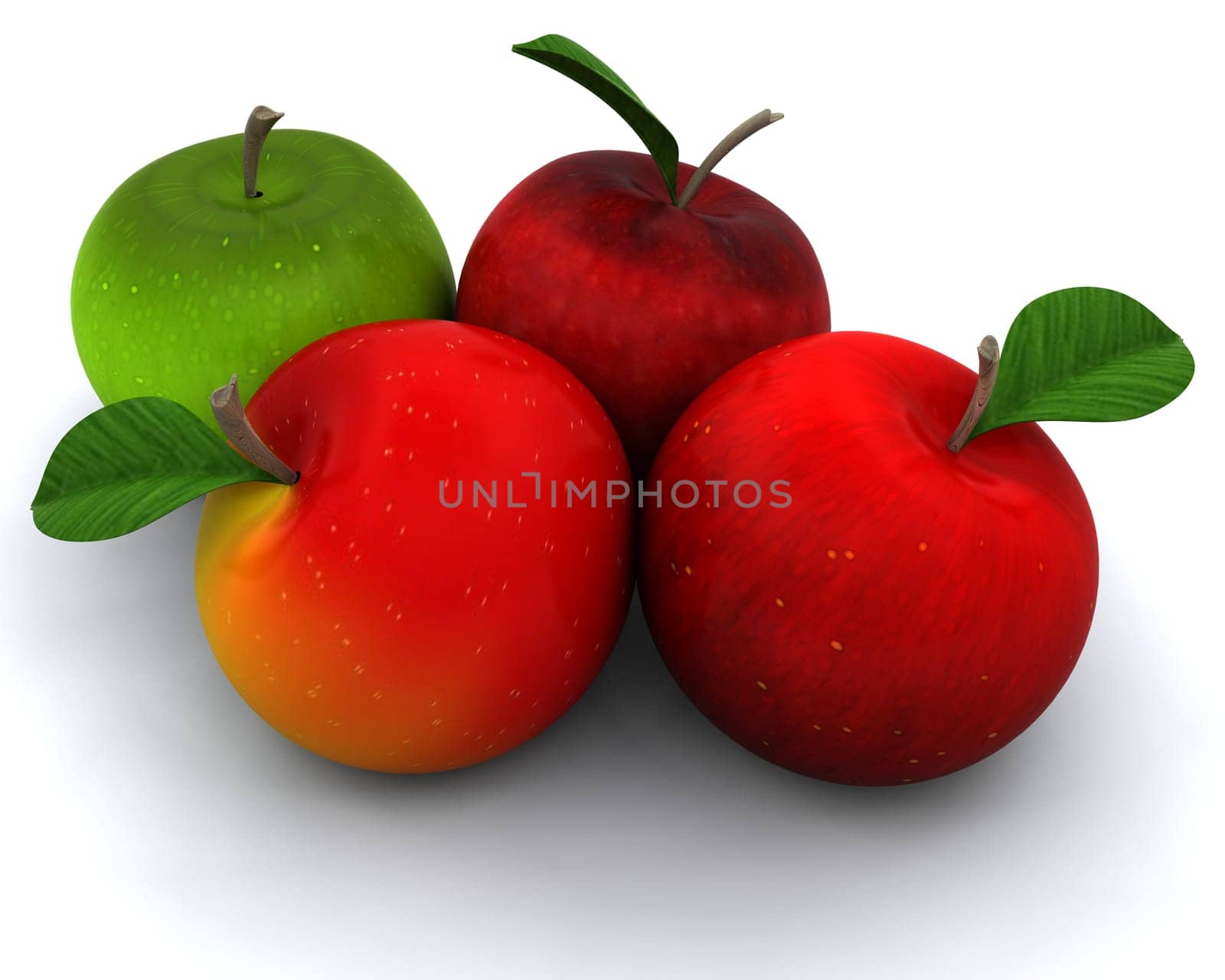 3D render of apples isolated on white