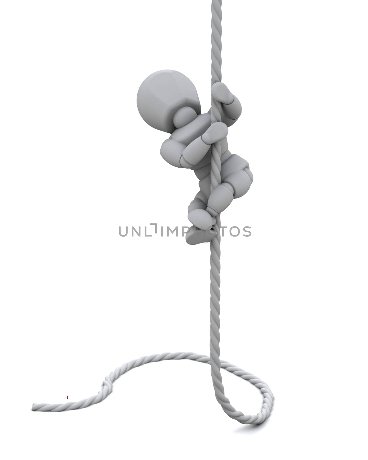 3D render of a man climbing a rope