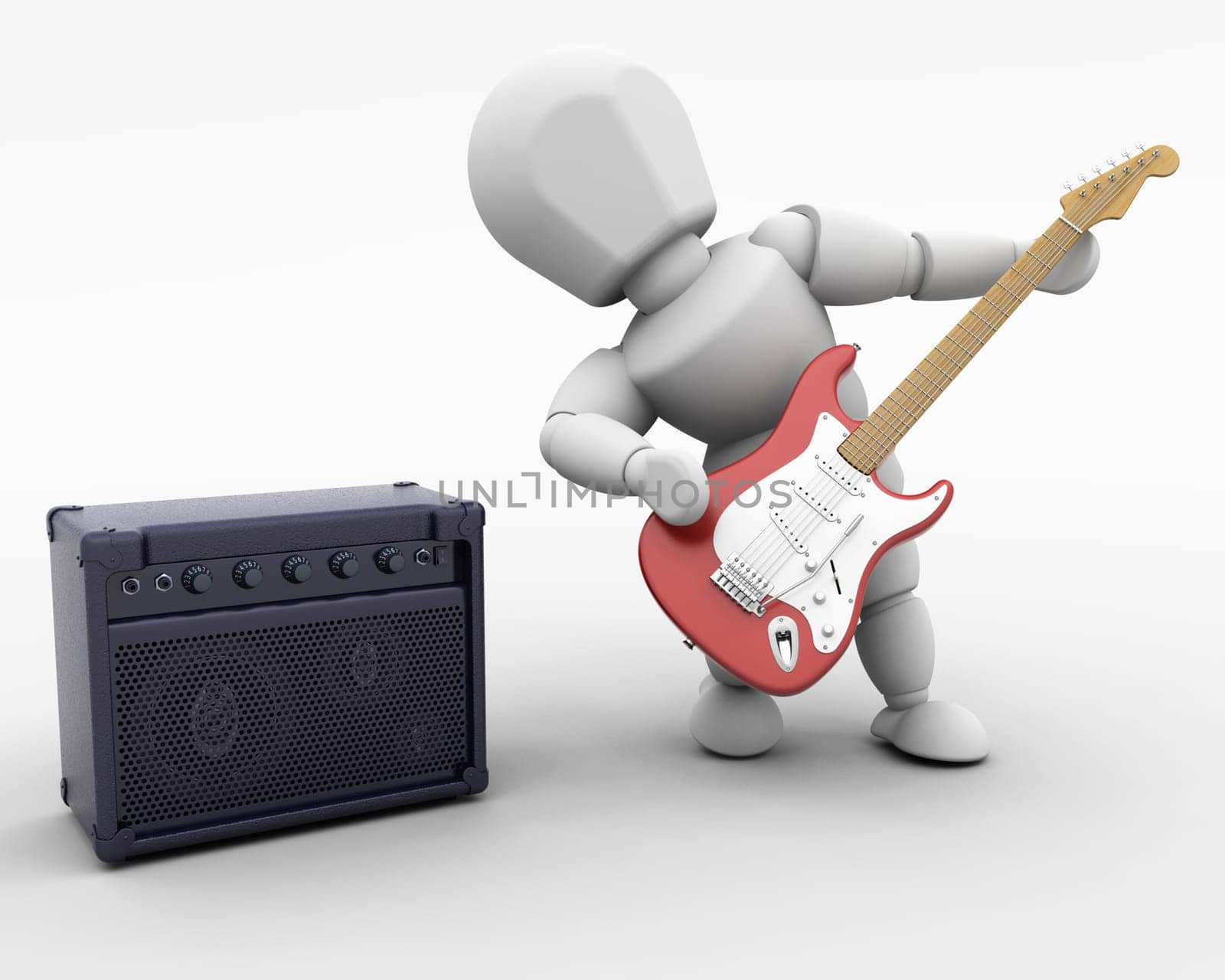 3D render of a man playing a guitar