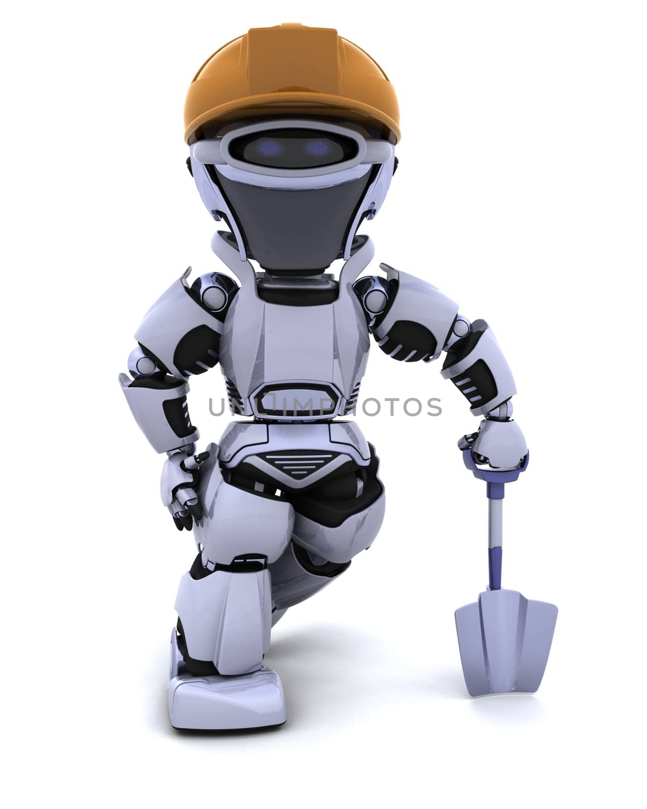 3D render of a construction robot with spade