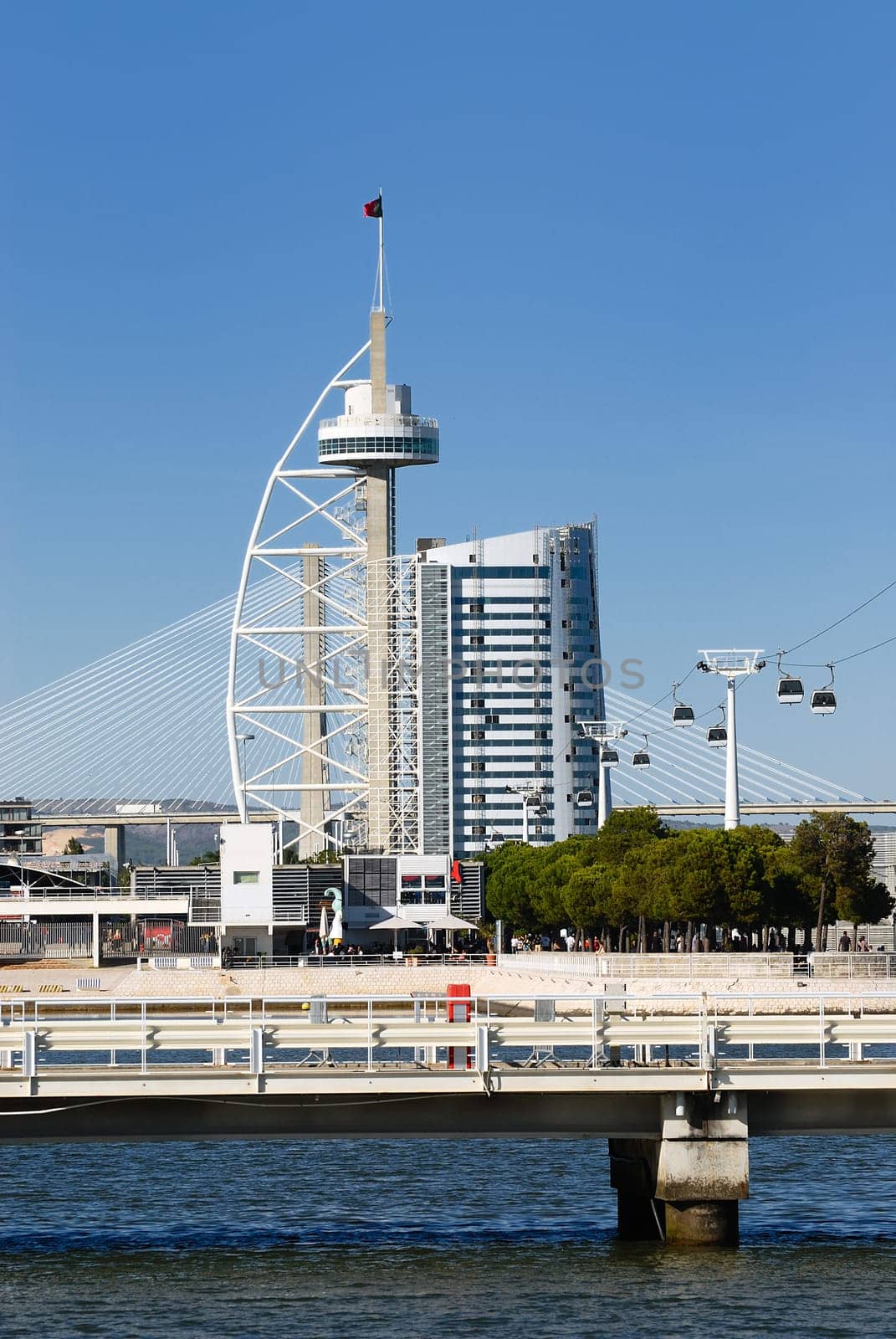 Tower Vasco da Gama with cable car, Lisbon, Portugal