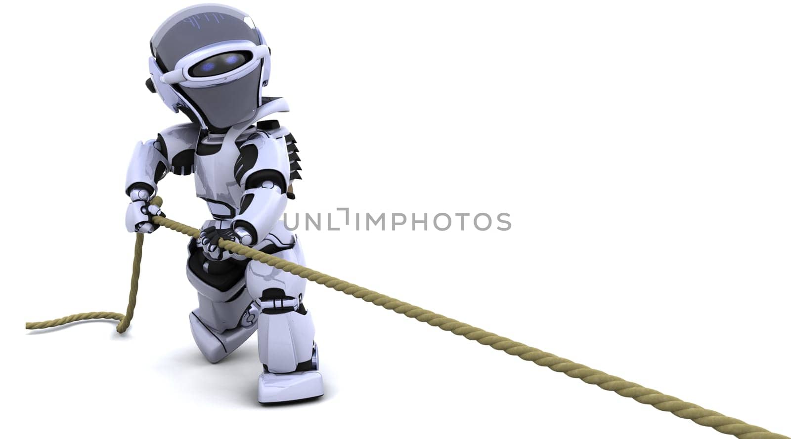 3D Render of robot pulling on a rope