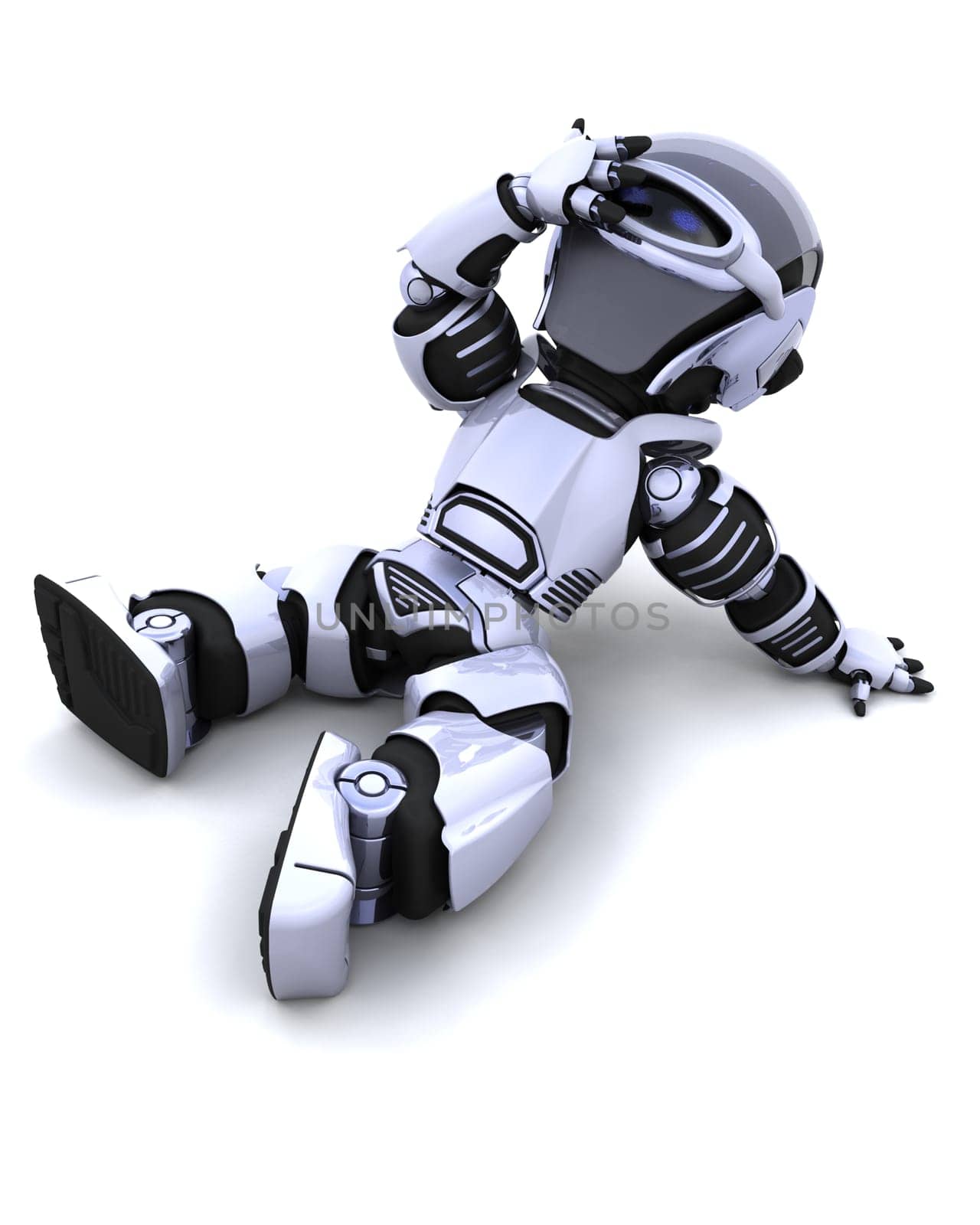 3D render of a robot resting in the sun