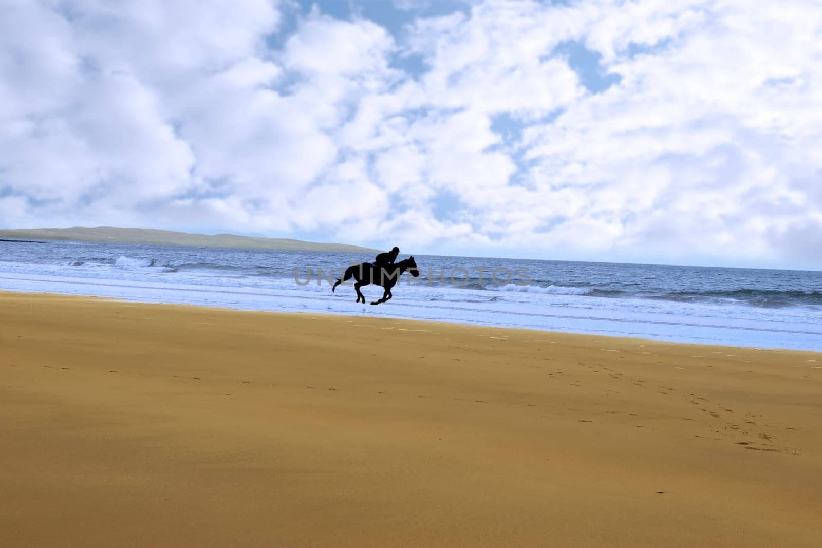 silhouette of a horse and rider galloping on ballybunion beach at sunset in kerry ireland