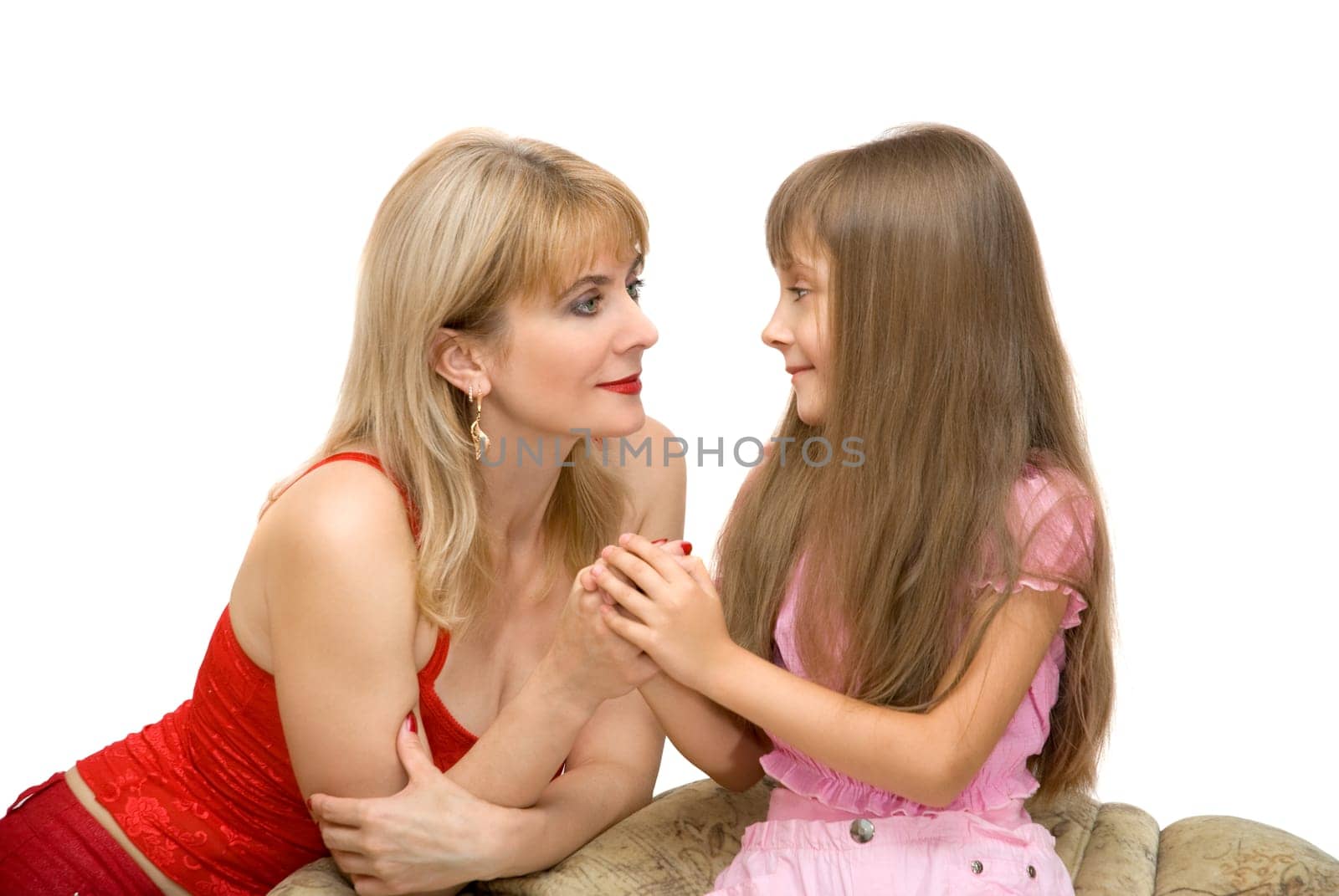 Mother and the daughter hold each other for hands
