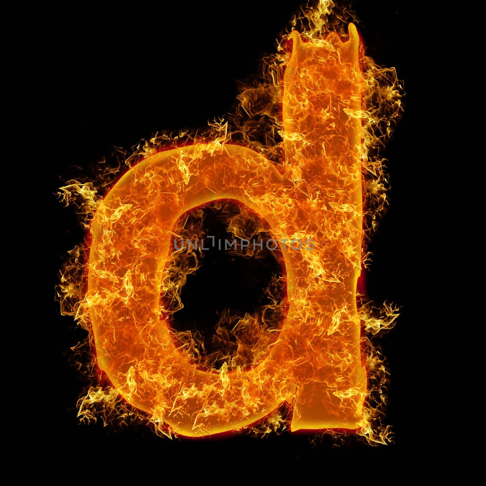 Fire small letter D on a black background