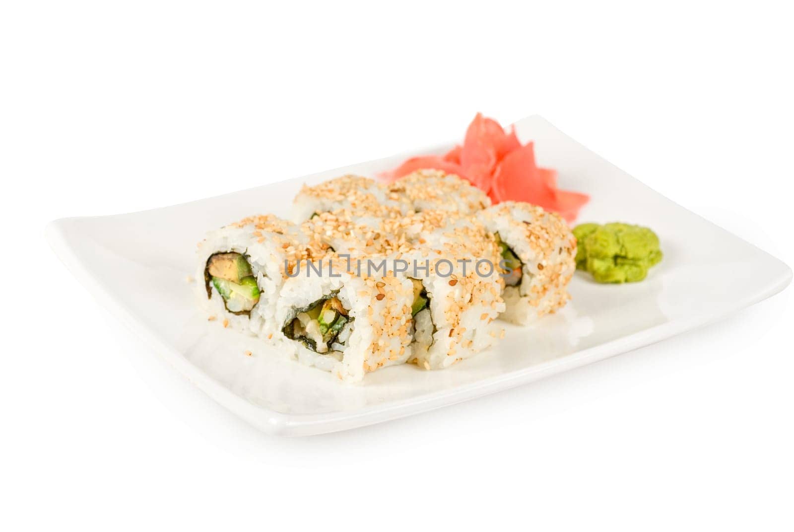Sushi rolls at plate isolated on a white