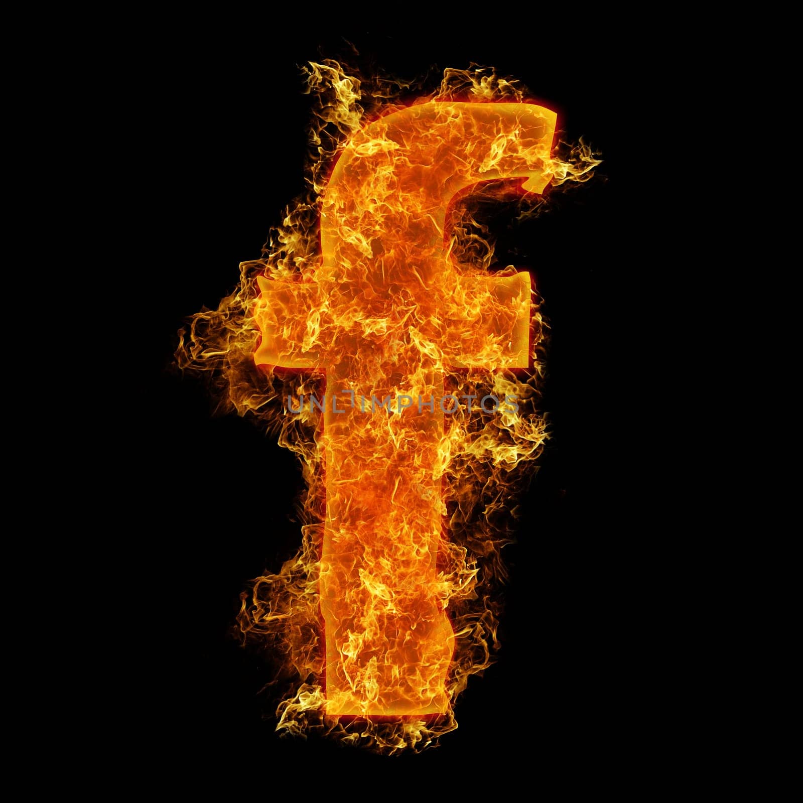 Fire small letter F on a black background