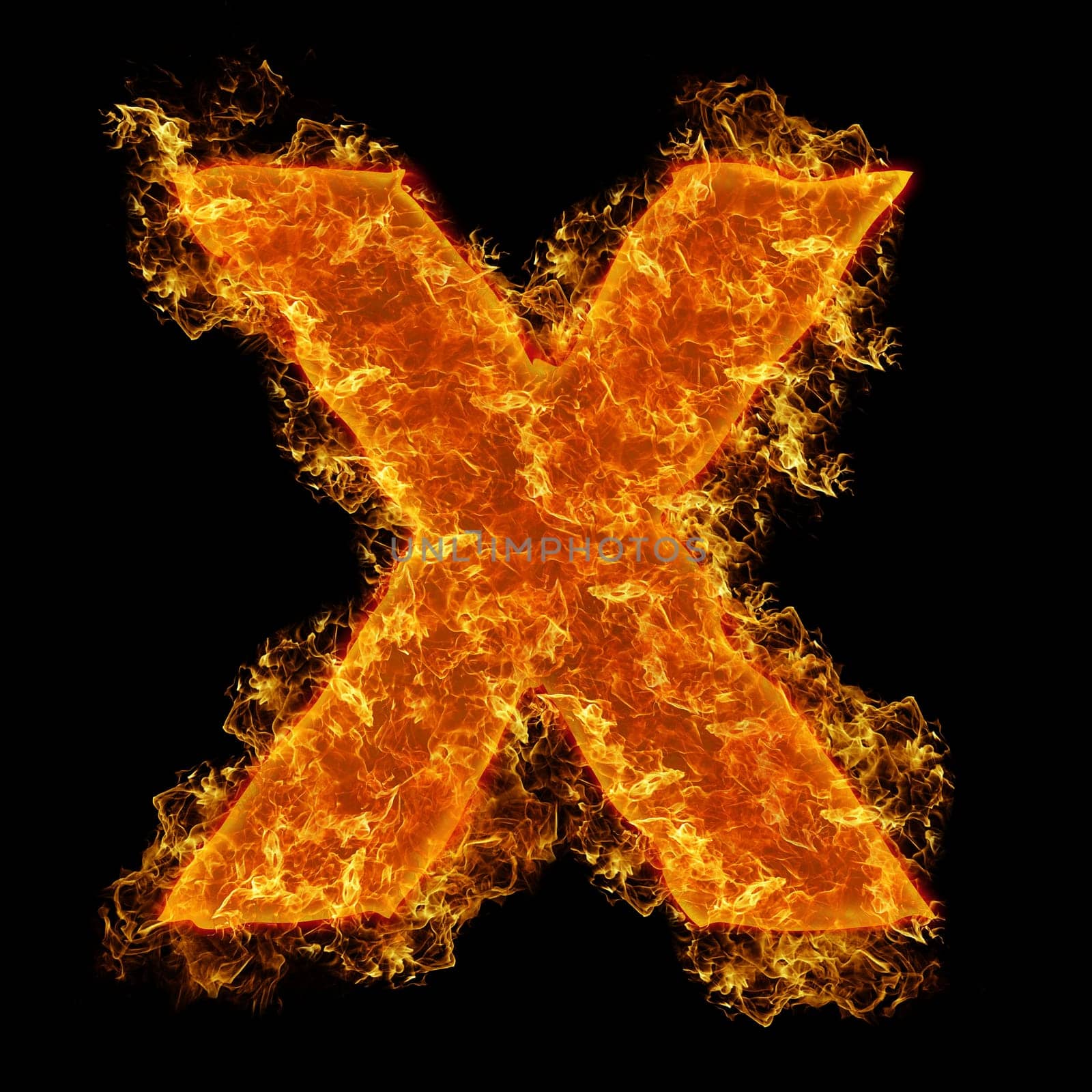 Fire small letter X on a black background