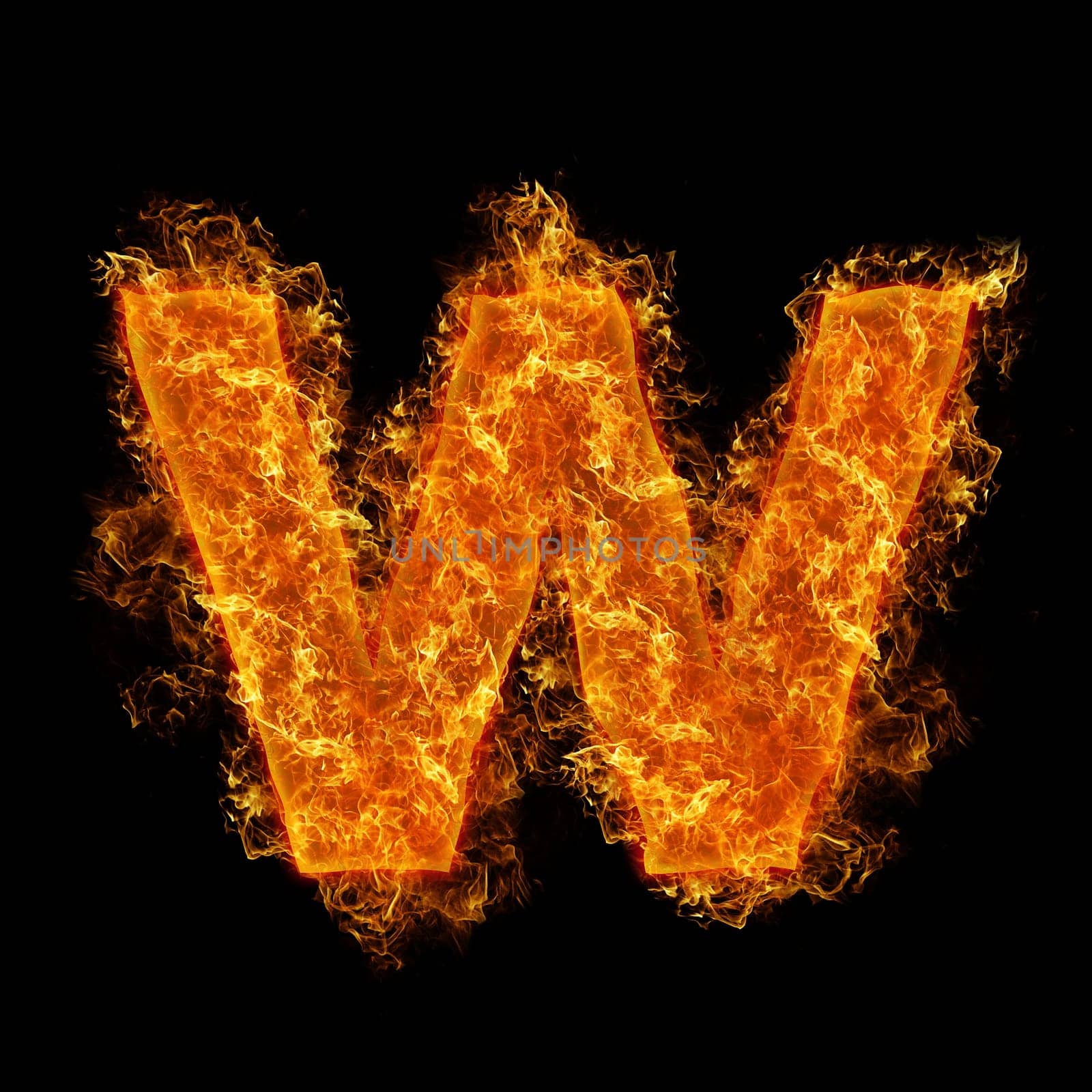 Fire small letter W on a black background