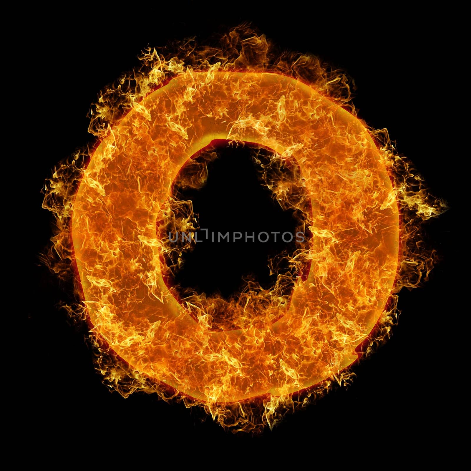 Fire small letter O on a black background