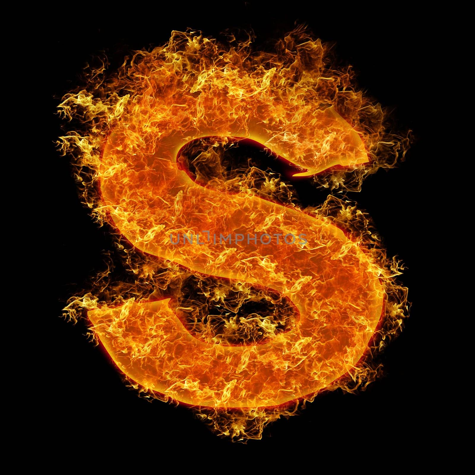 Fire small letter S on a black background