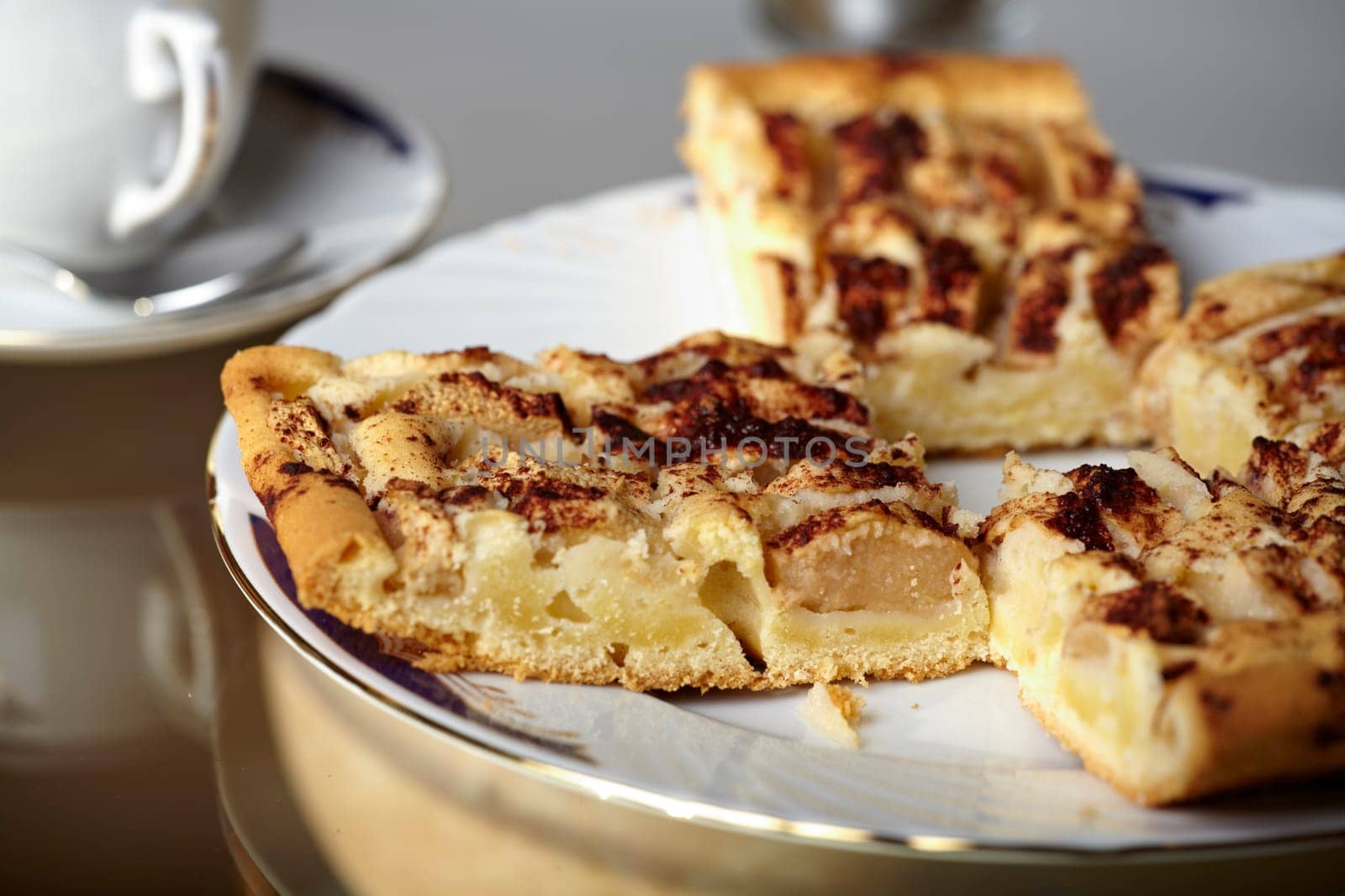 4 pieces of apple pie on a plate
