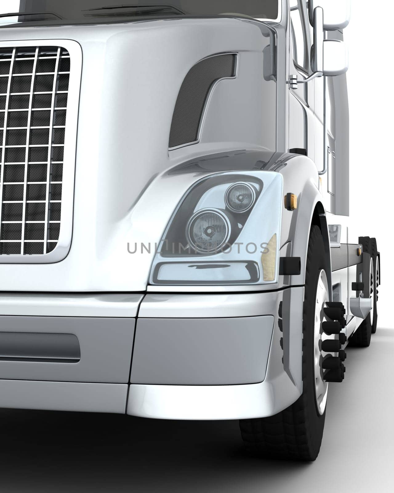 3D render of a white  American semi-truck