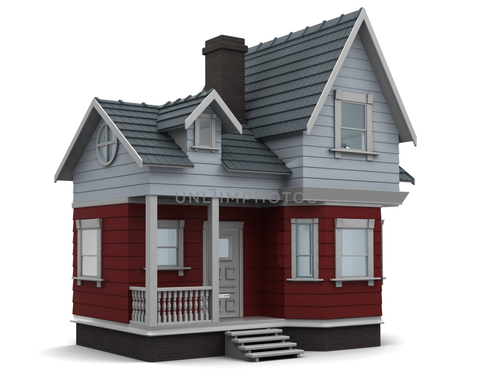 3D render of a traditional timber house