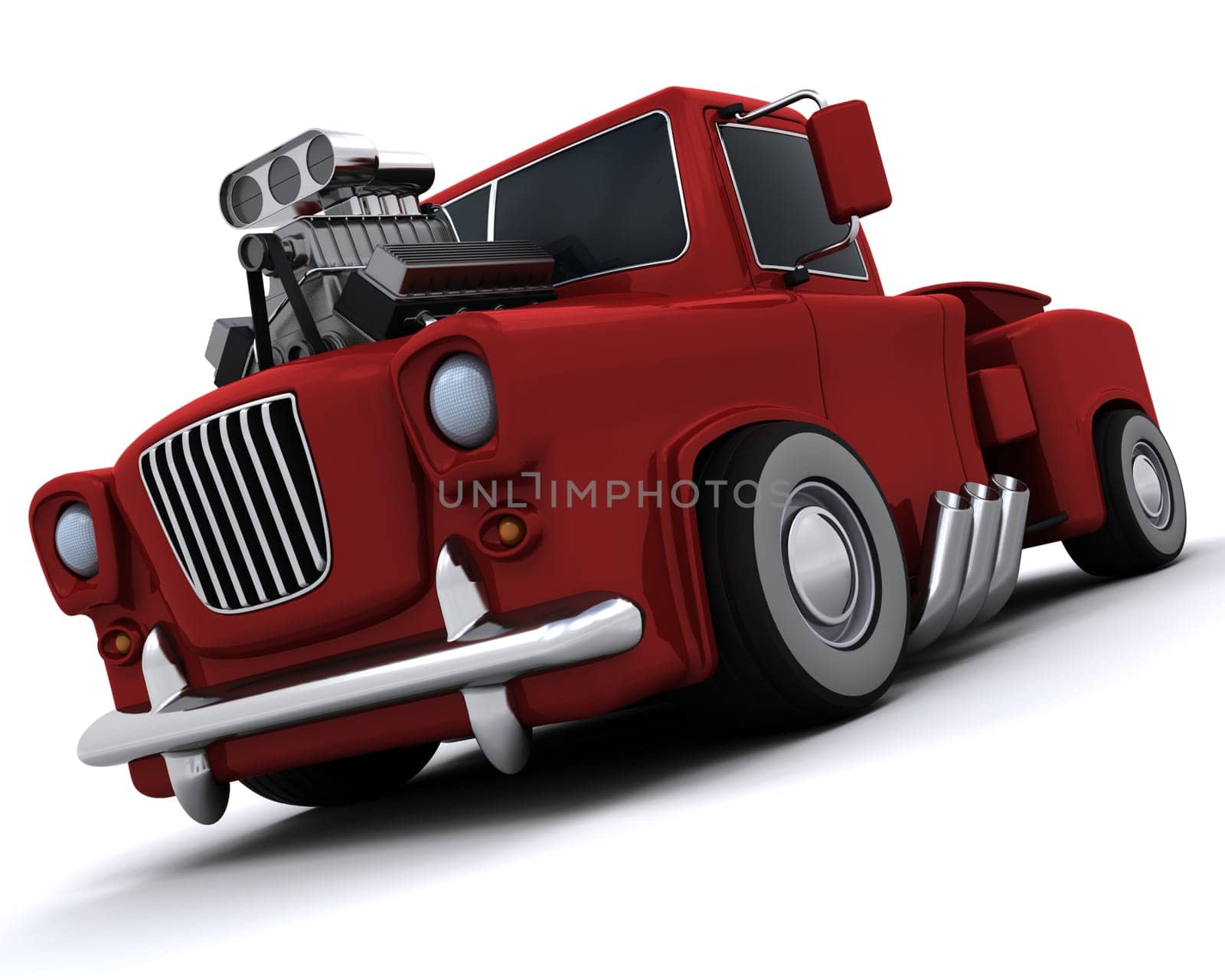 3D render of Charicature of supercharged 50's classic pickup truck