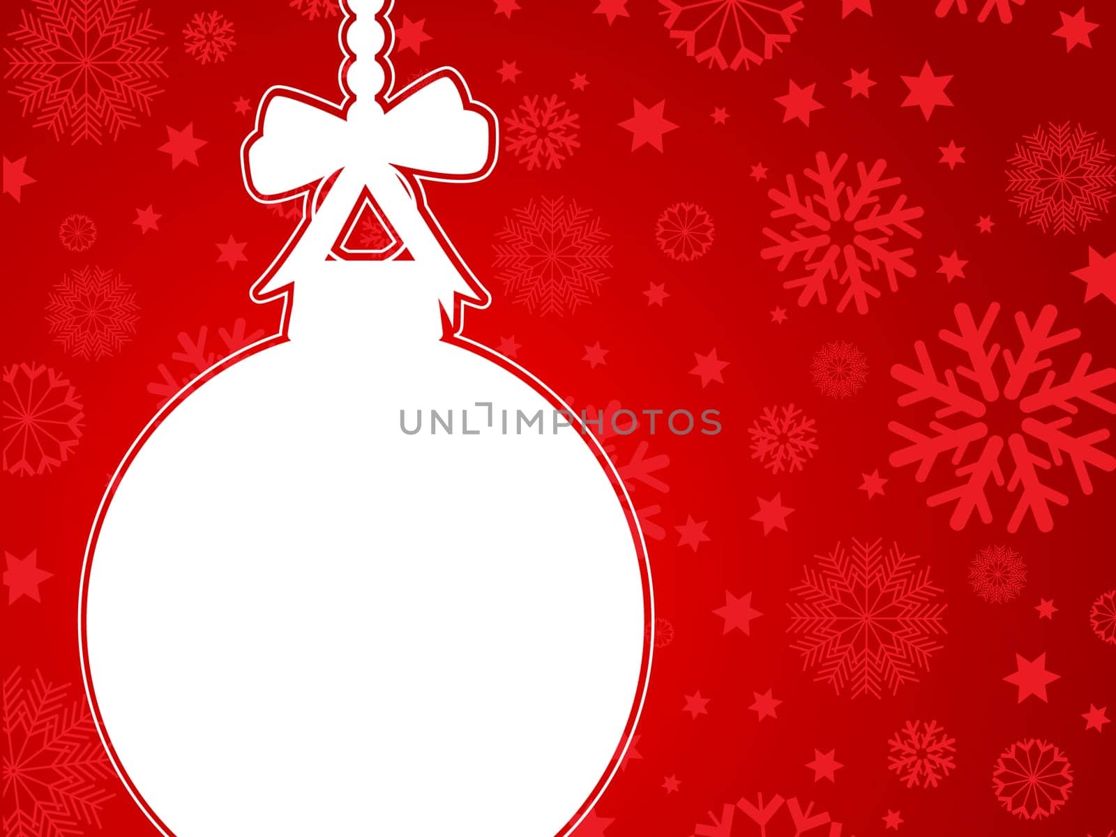 Decorative background with a Christmas bauble on snowflakes