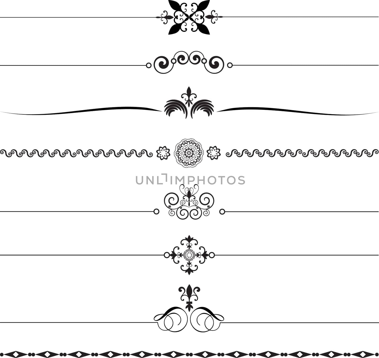 Various different designs of decorative page rules