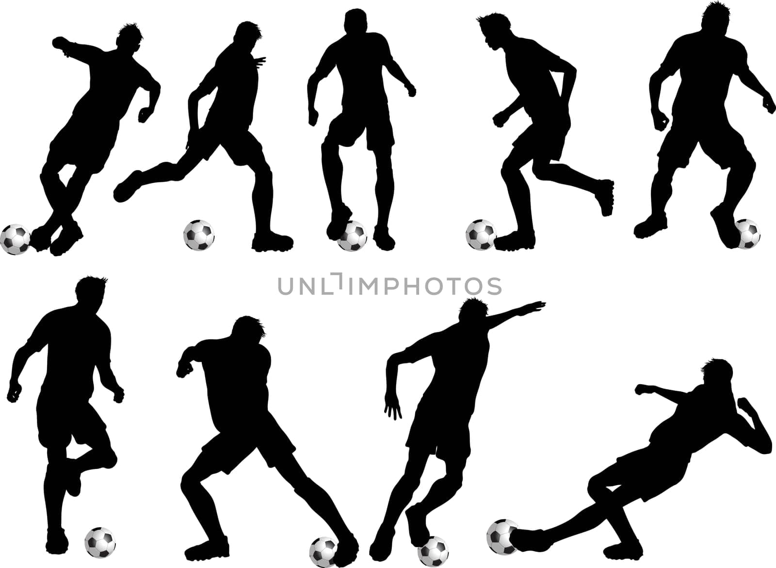 Silhouettes of football players in various poses