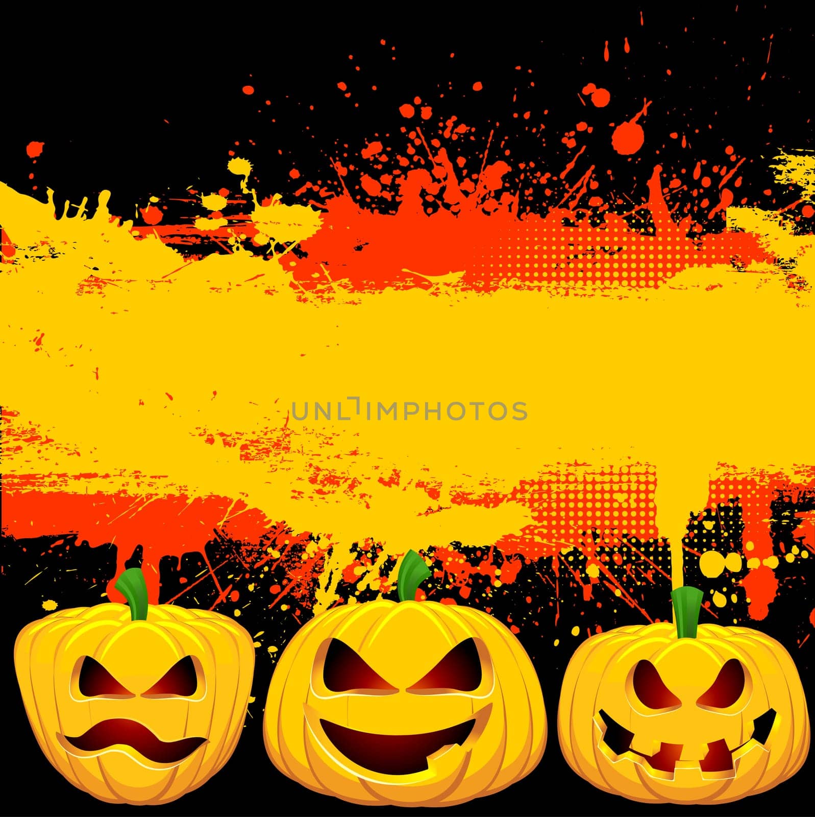 Grunge Halloween background with spooky Jack o Lanterns