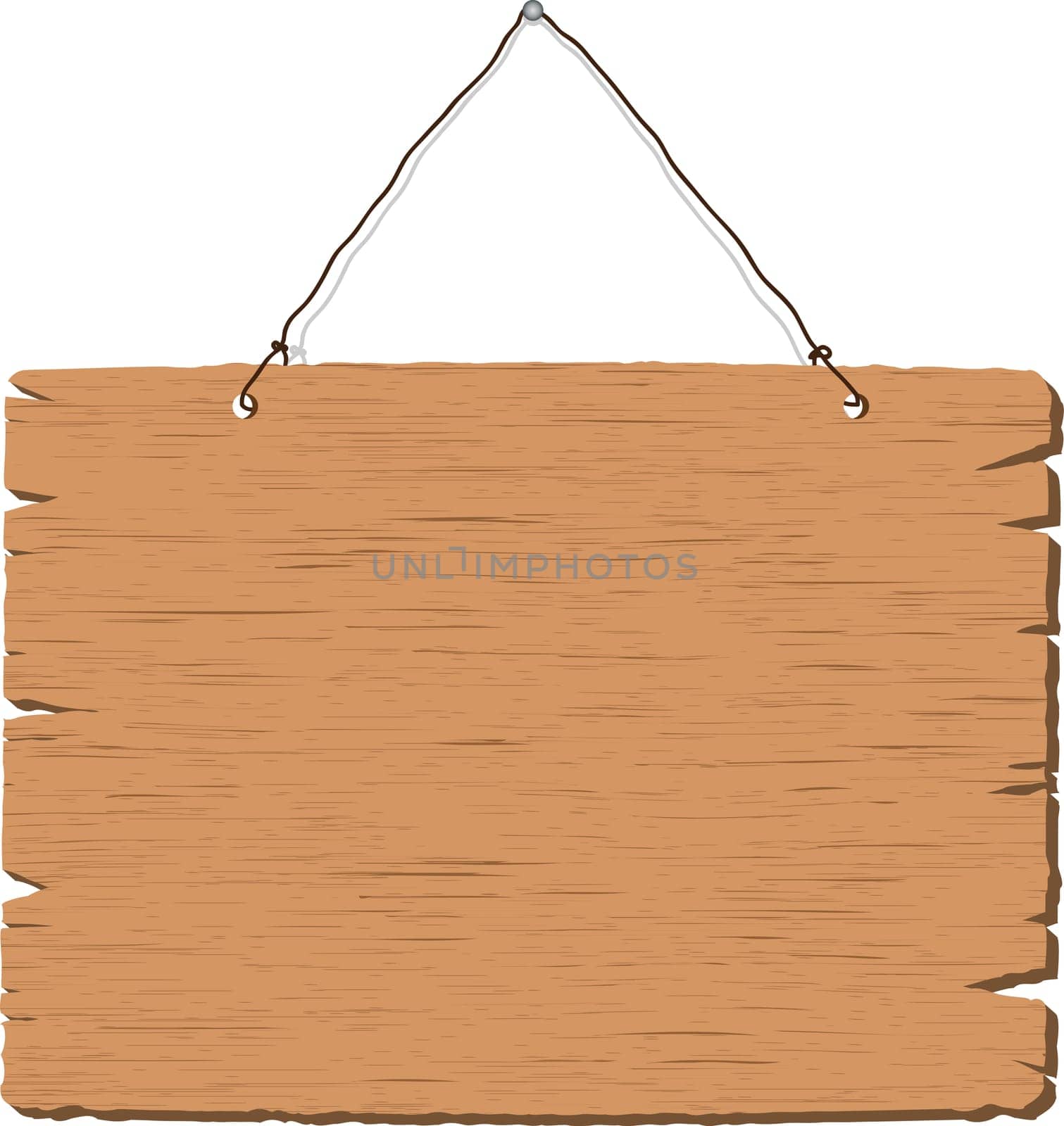 Hanging blank wooden sign on white background