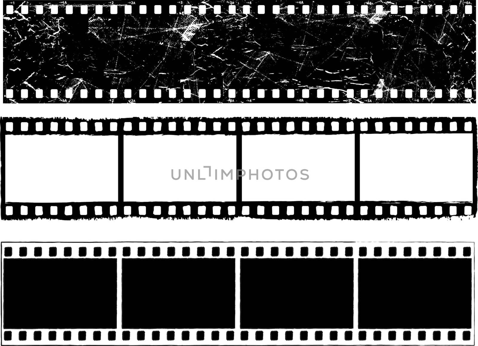 Various designs of grunge styled film strips